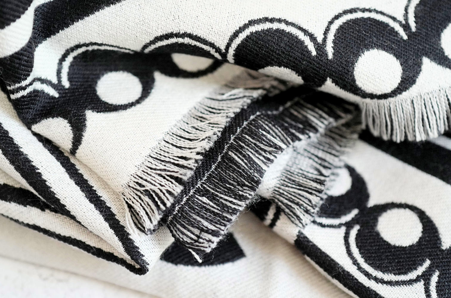CHANEL 26C Black White Checkered Double CC Scarf Shawl
