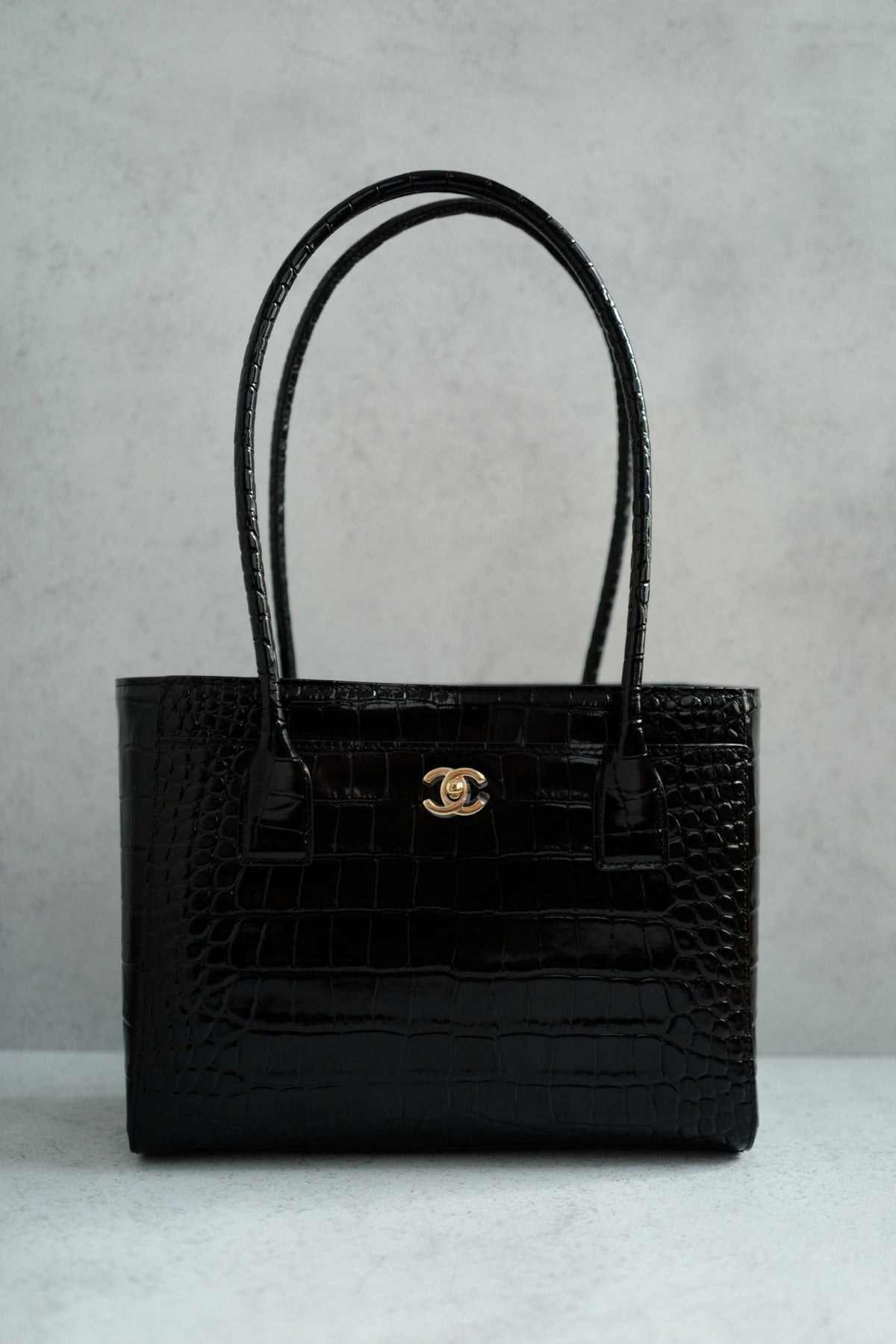 Chanel 26k Matthieu Blazy's Small Tote Black Crocodile Embossed Calfskin GHW