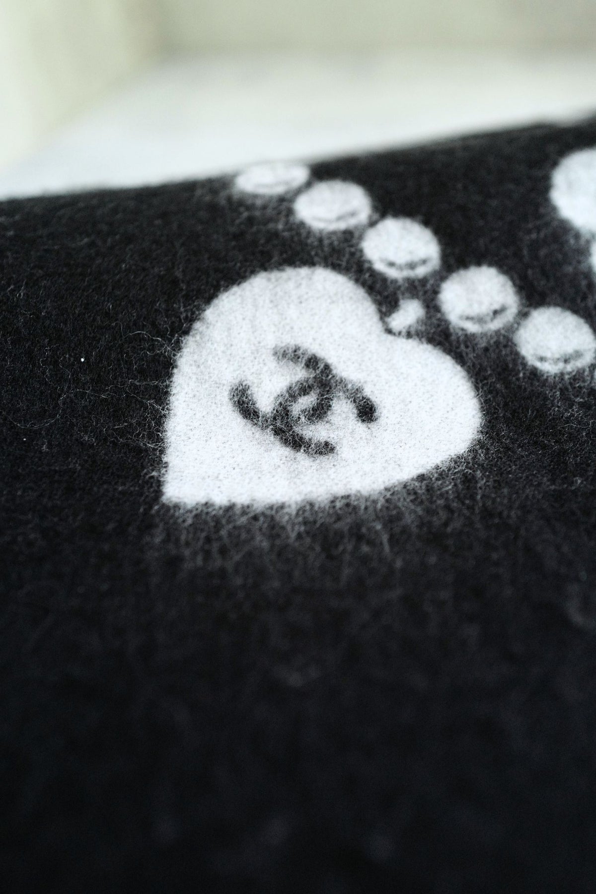 NEW Chanel 25B Black White Wool & Silk Scarf with Pearl Decoration