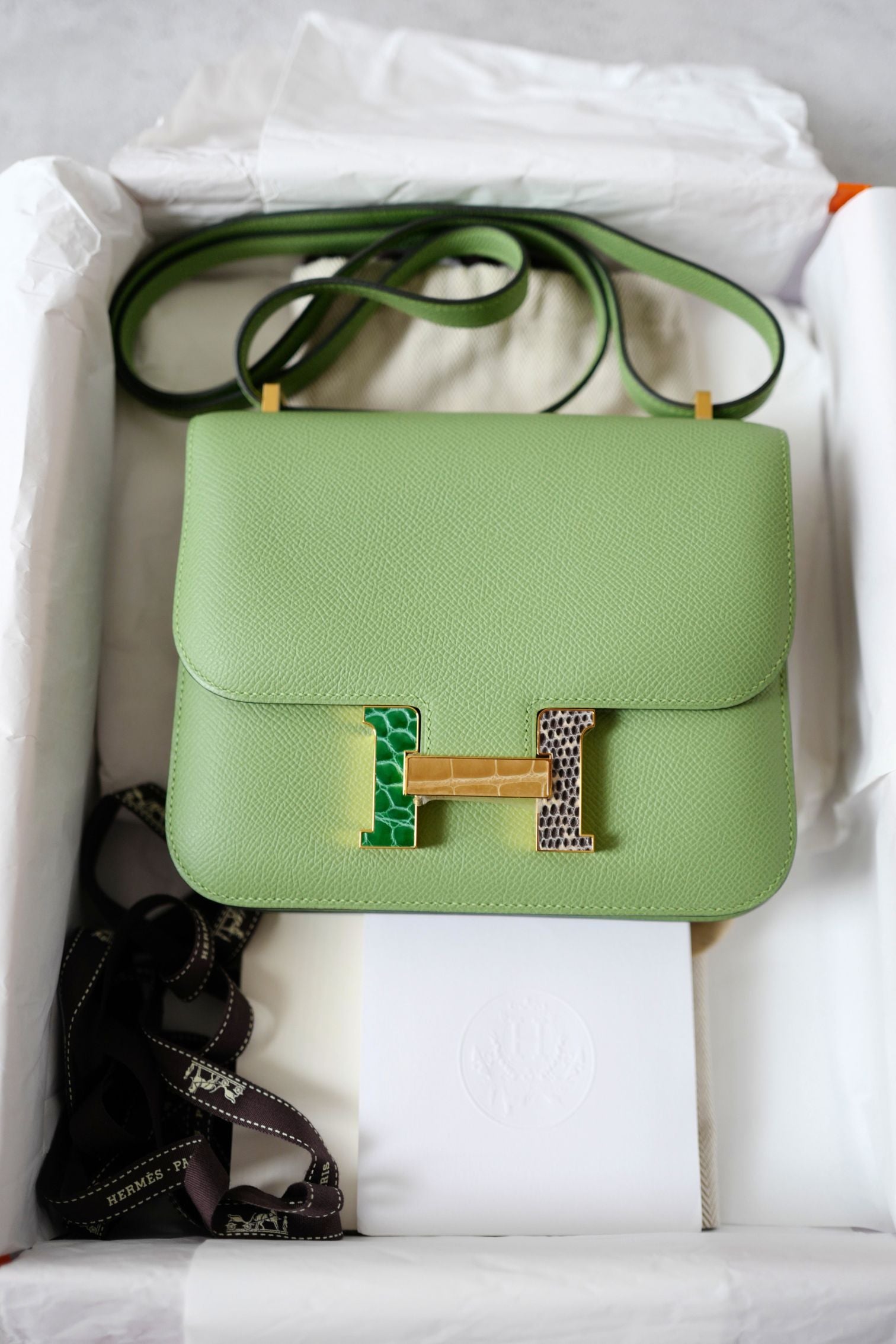 Hermes Constance 18 Vert Criquet Epsom Leather Bag Exotic Buckle GHW