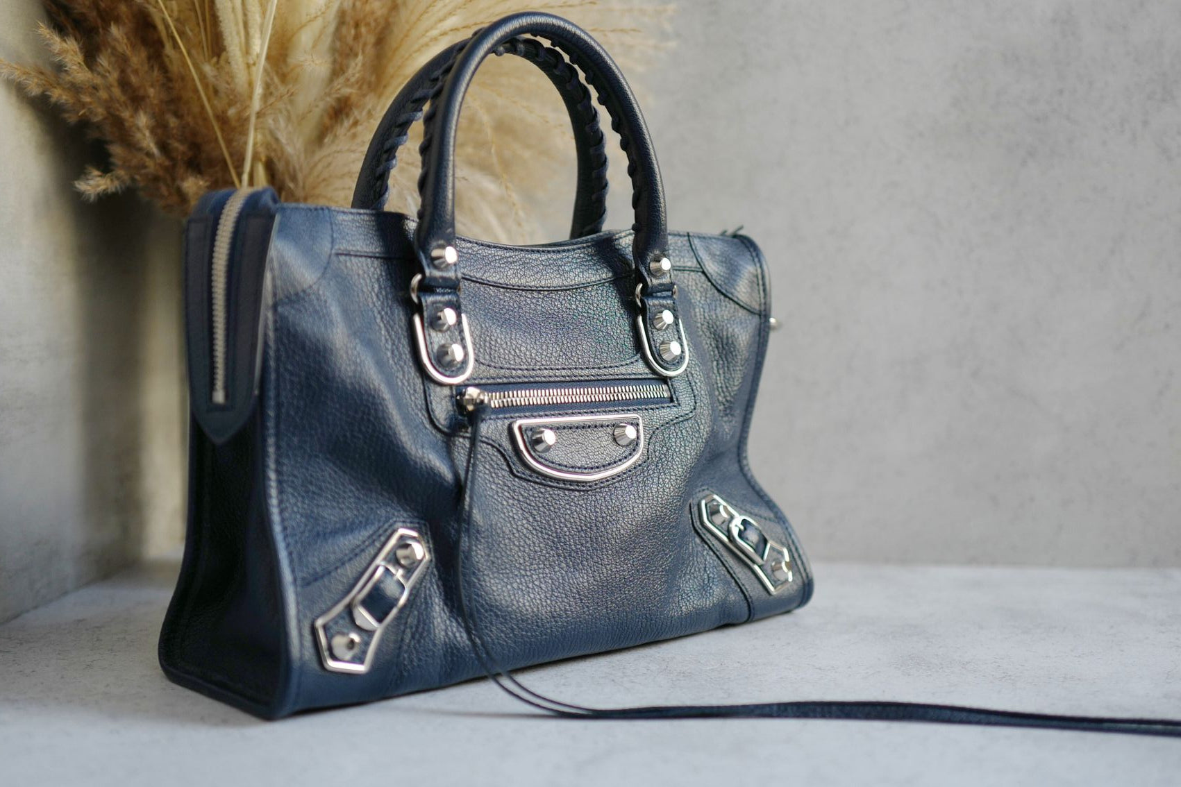 Balenciaga city small in Navy Silver Hardware