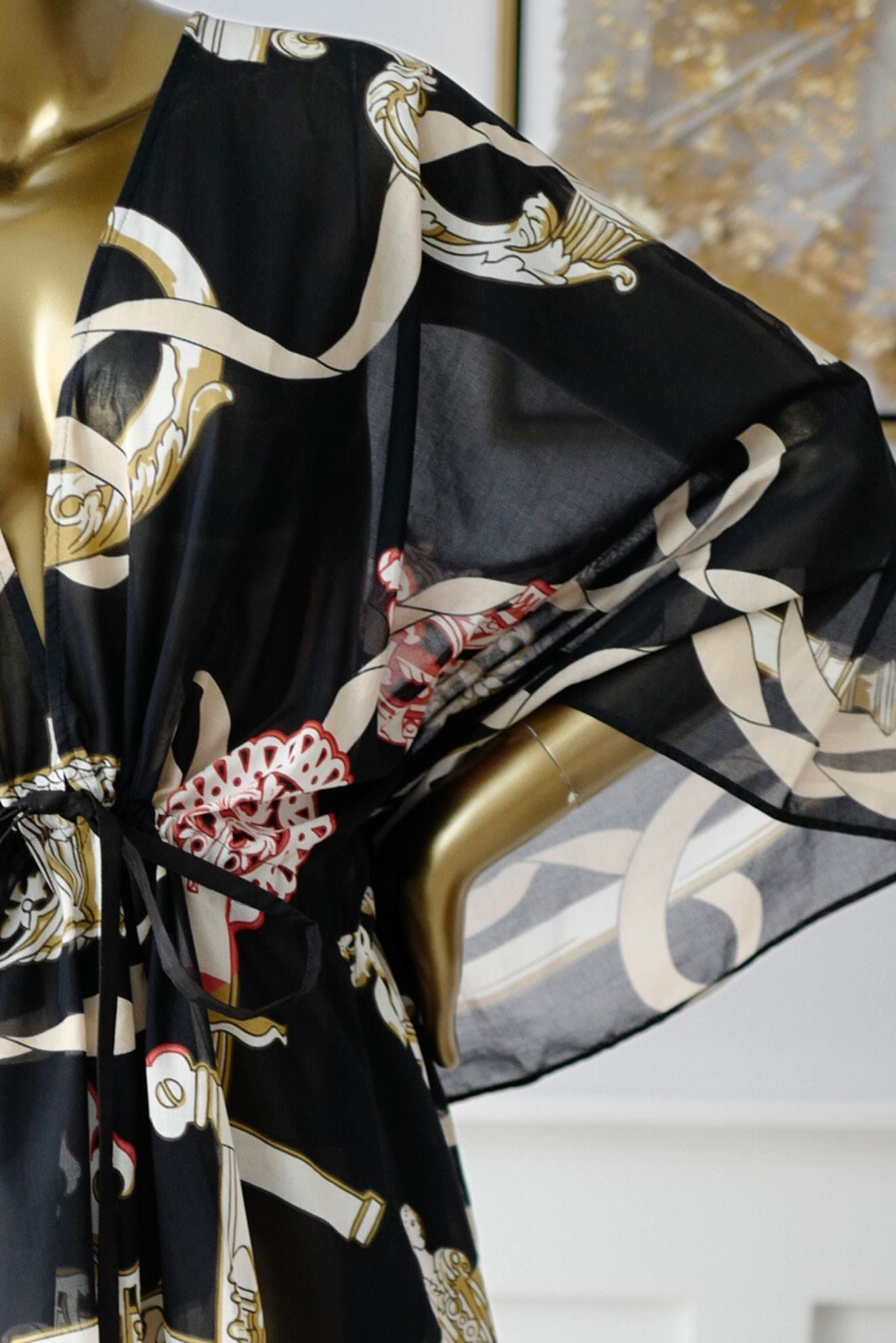 Hermès Woman Beach Caftan "Ferronnerie Remix" in Noir Cotton Voile One Size