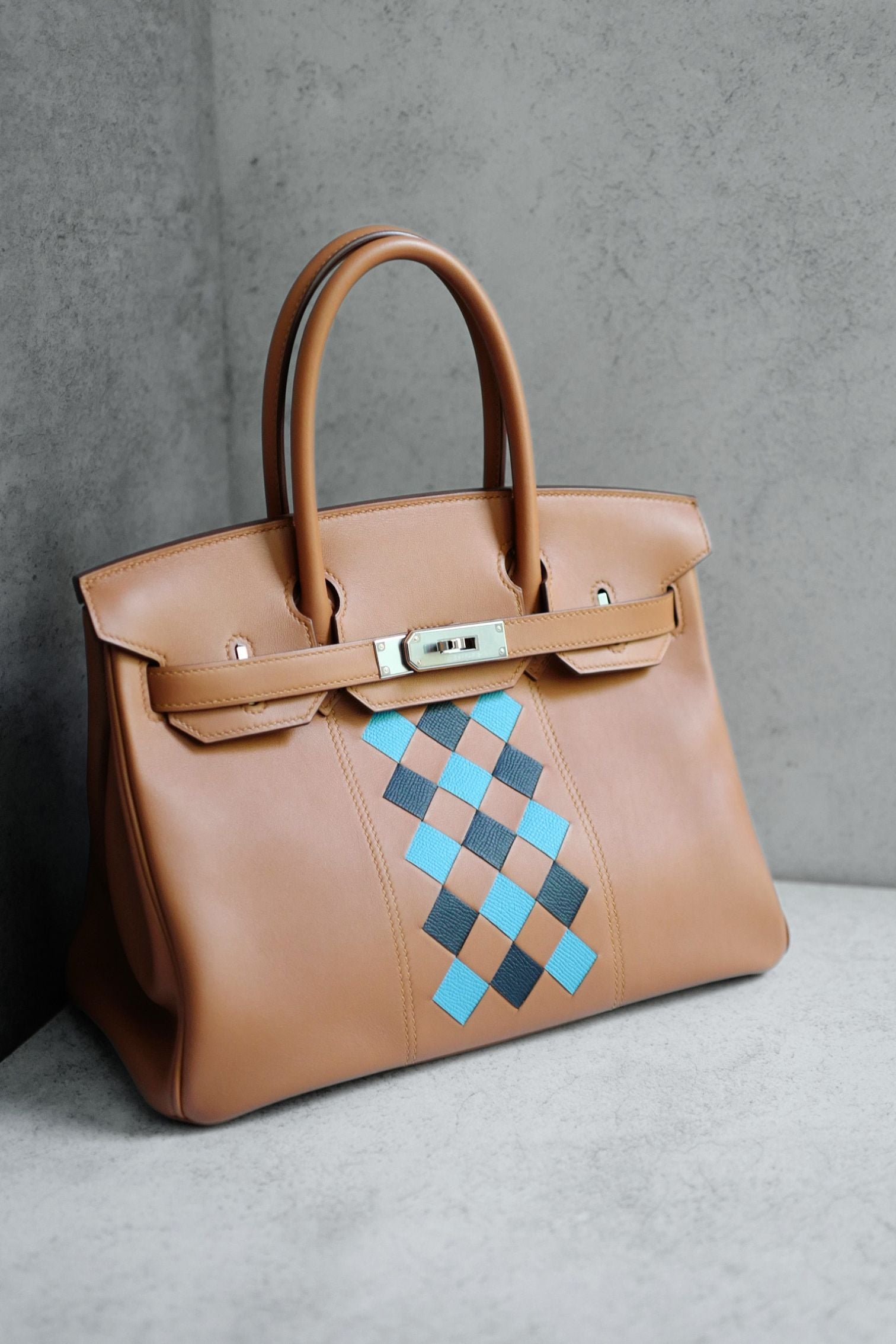 Hermes Birkin 30 Swift Epsom Tressage Gold/Bleu du Nord/Bleu Indigo Limited Edition