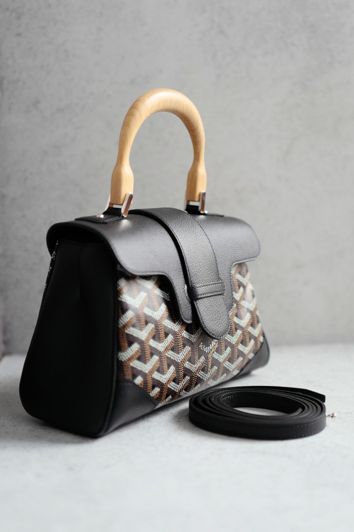 NEW Goyard Saigon Souple Mini Bag in Black Palladium HW with Beech Handle