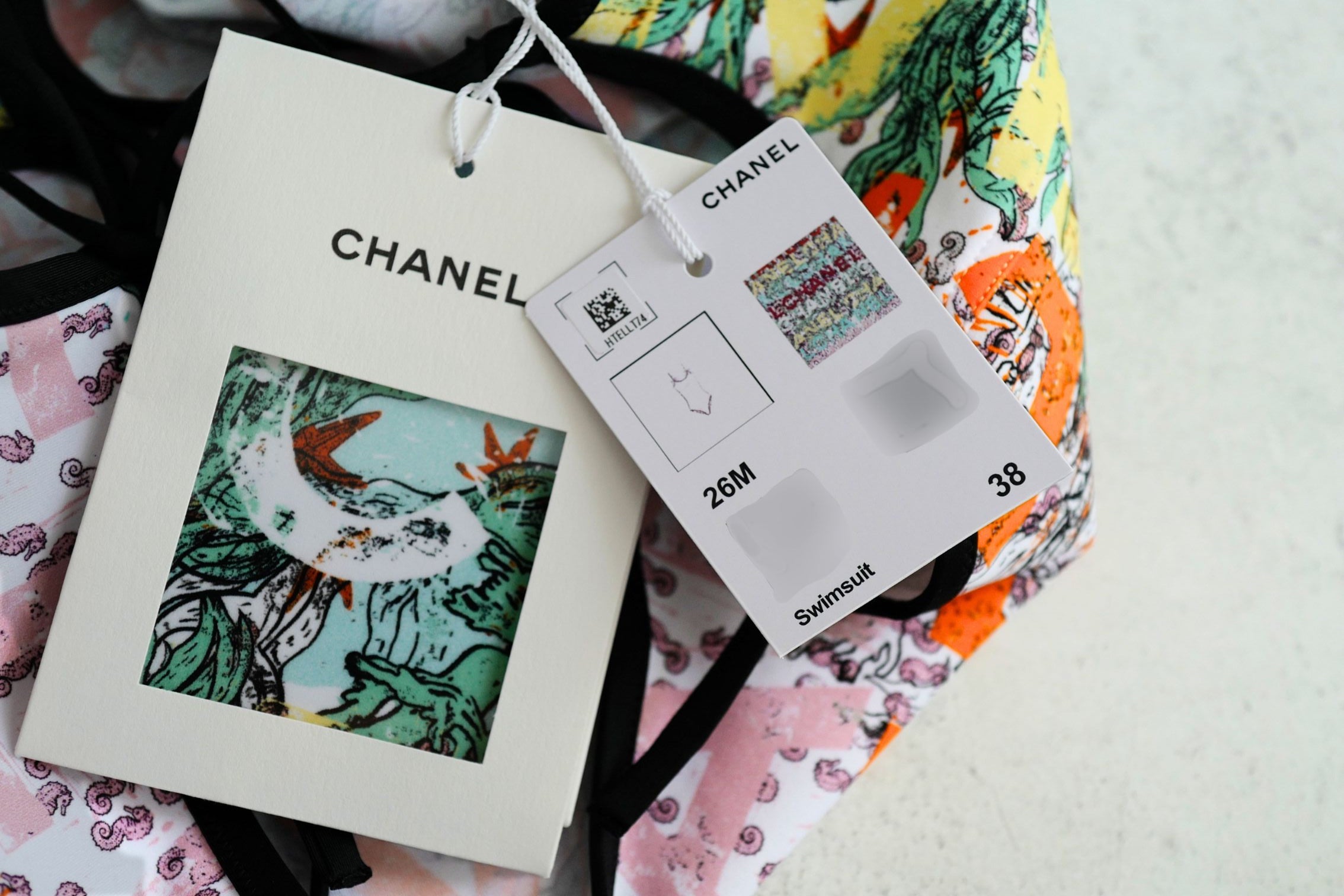 Chanel 26M Coco Beach Swimsuit Multicolor Stretch Jersey Size 38