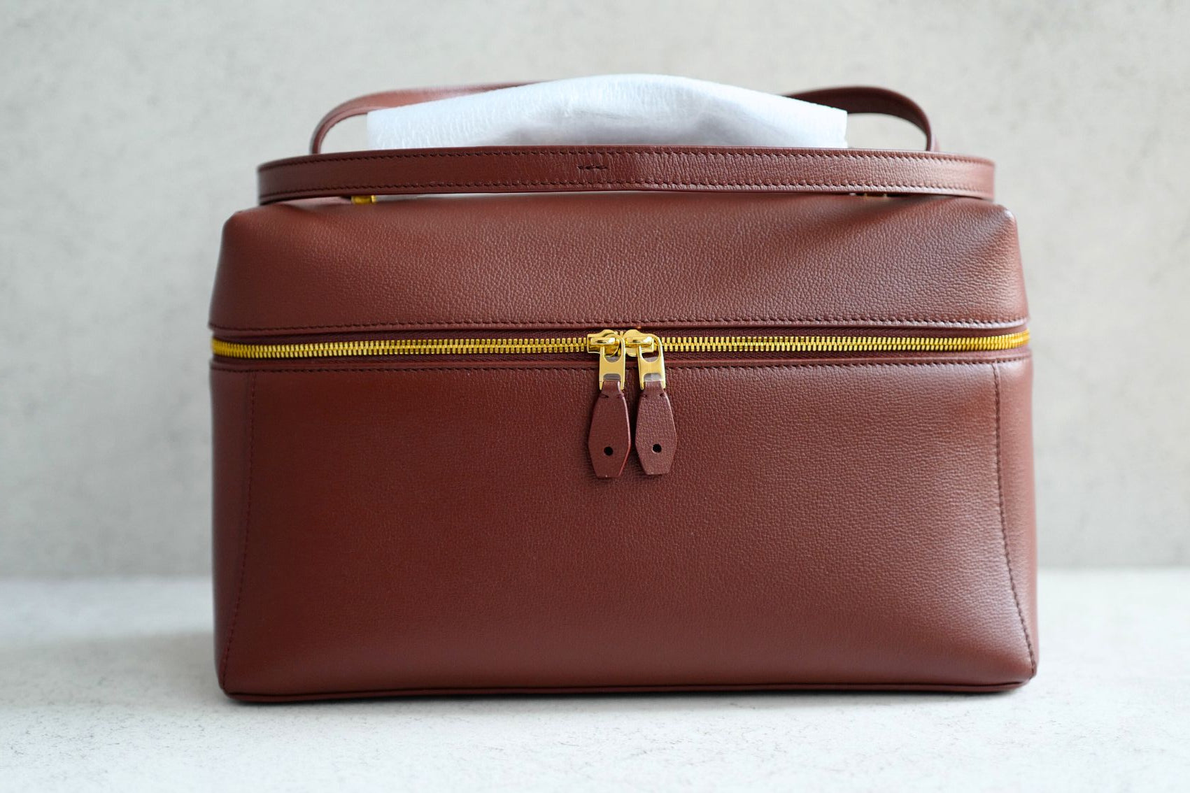 BNIB Loro Piana Extra Bag L27 Smoked Caramel In Grained Calfskin with Gold HW