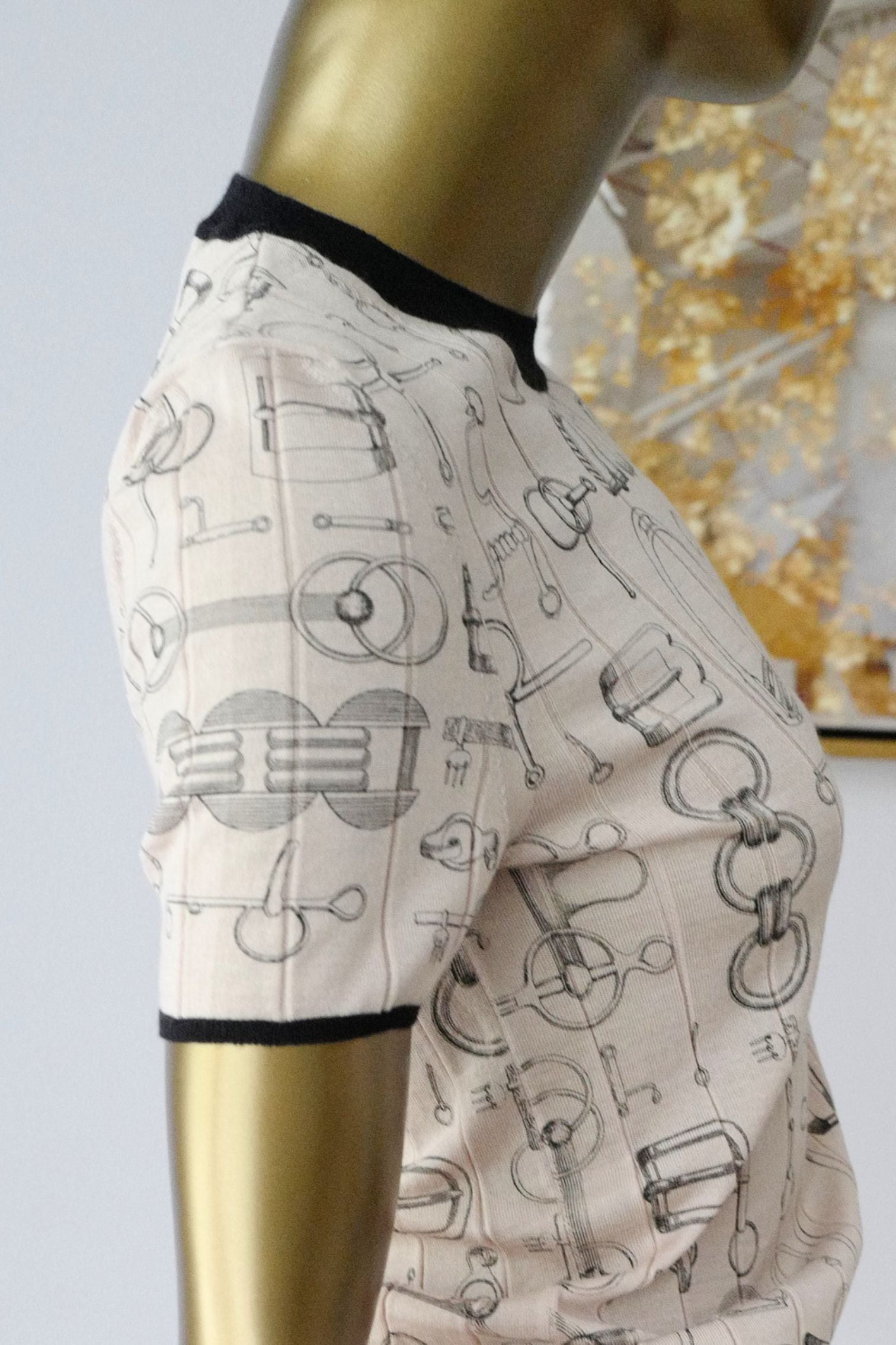 Hermès Short Sleeve Sweater "Cahier du Colporteur" Beige Cashmere Silk Size 36