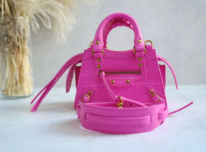 Balenciaga Neo Classic Nano Size In Bright Pink Croco Leather