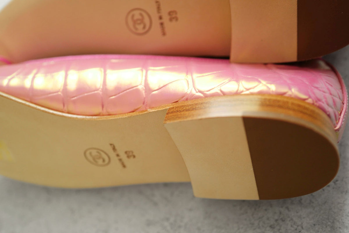 NEW Chanel 26K Matthieu Blazy's Ballet Flats Croc Embossed Calfskin Pink Size 39