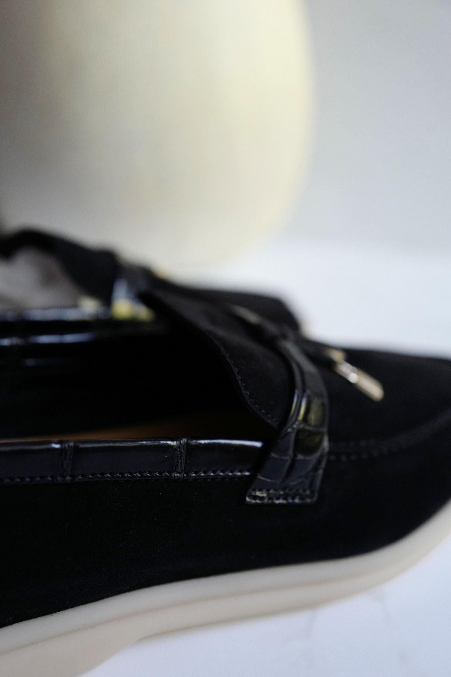BNIB Loro Piana Summer Charms Walk Loafers In Black Suede Alligator strap Size 37