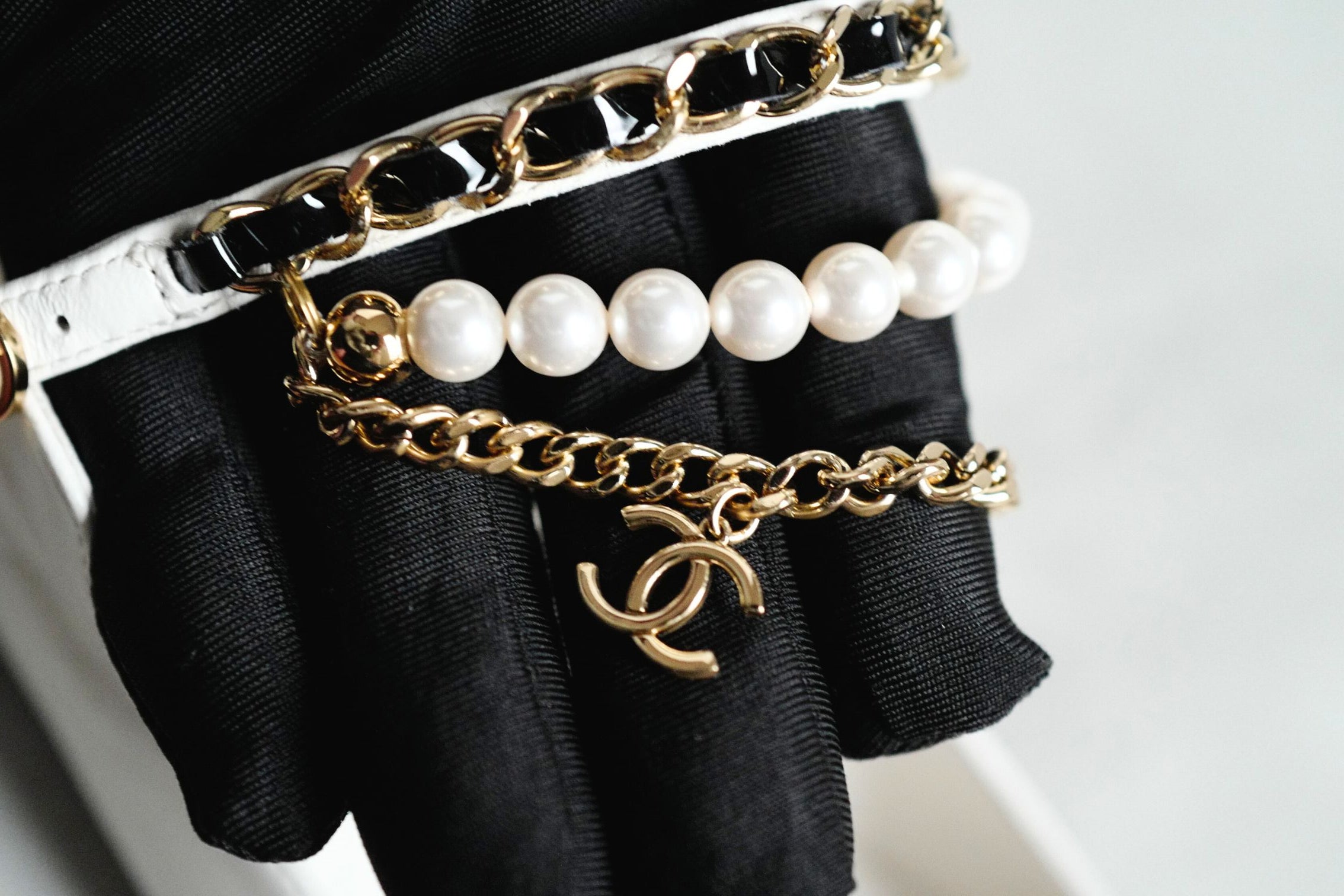 CHANEL Mary Jane Black/White Lambskin Patent Leather Pearl Detail Size 39