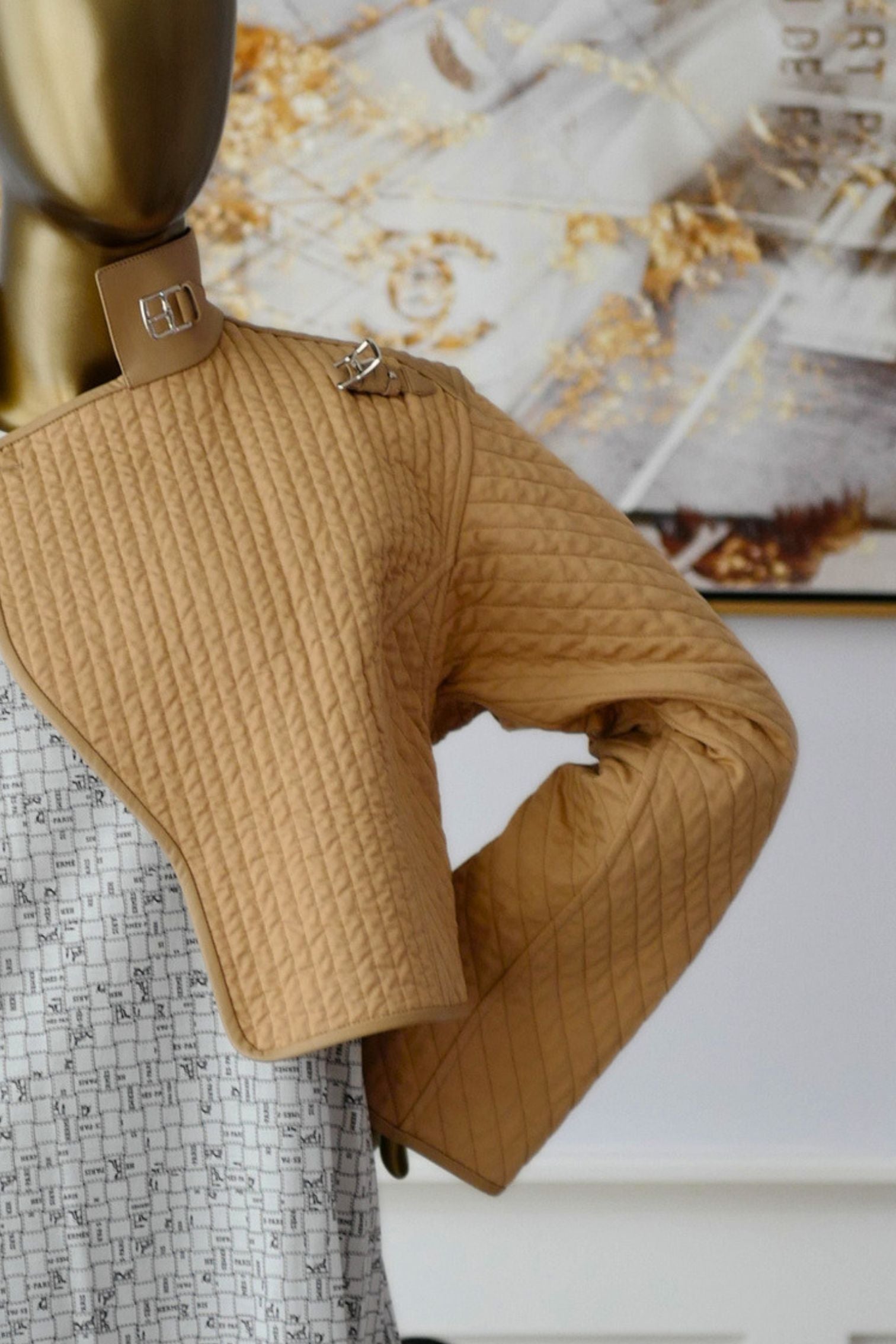 NEW Hermès Quilted Outdoor Jacket Beige Cajou size 36