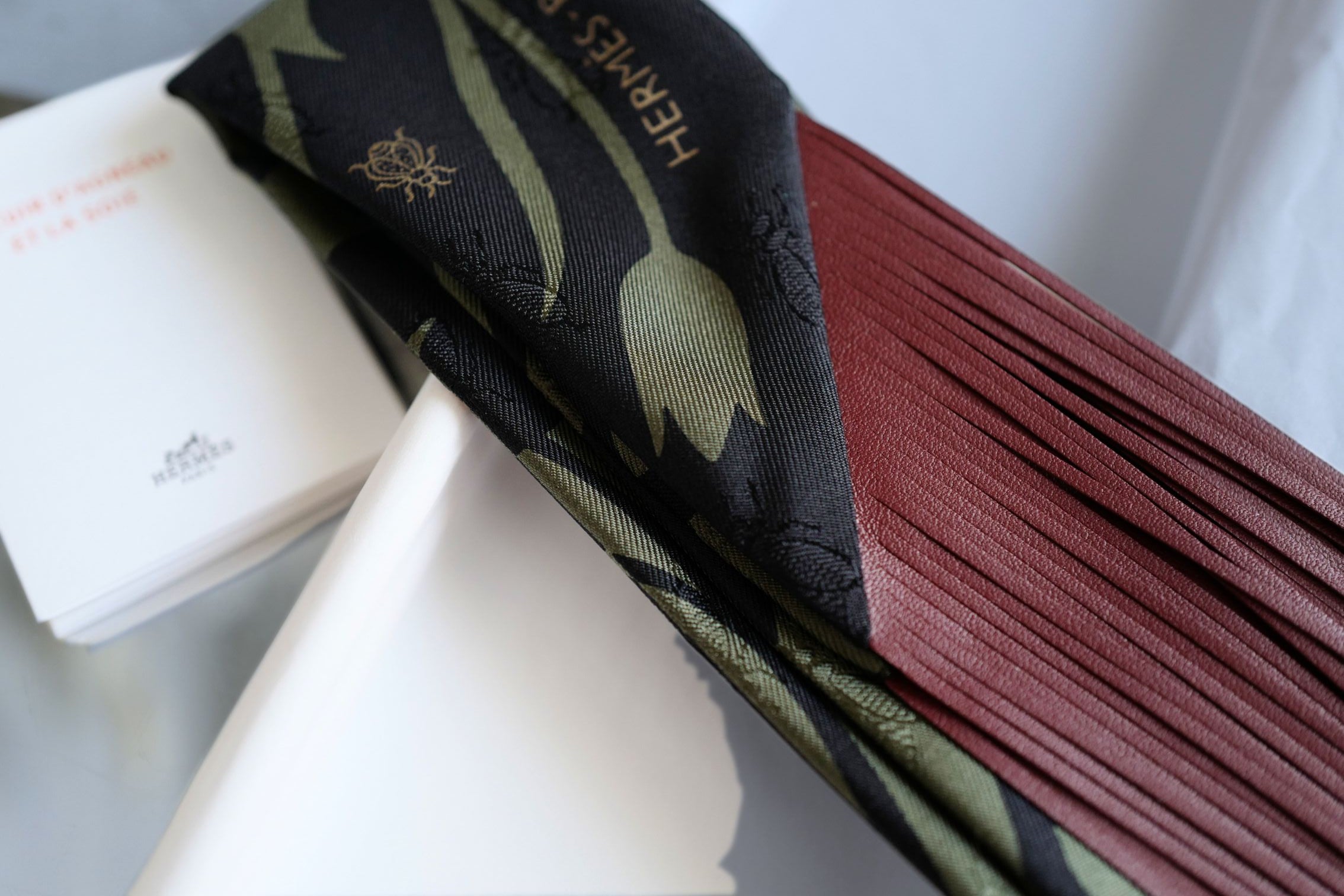 Hermès Twilly Bouquet Final Silk Noir/Vert Loden/Rouge H with Leather Fringe
