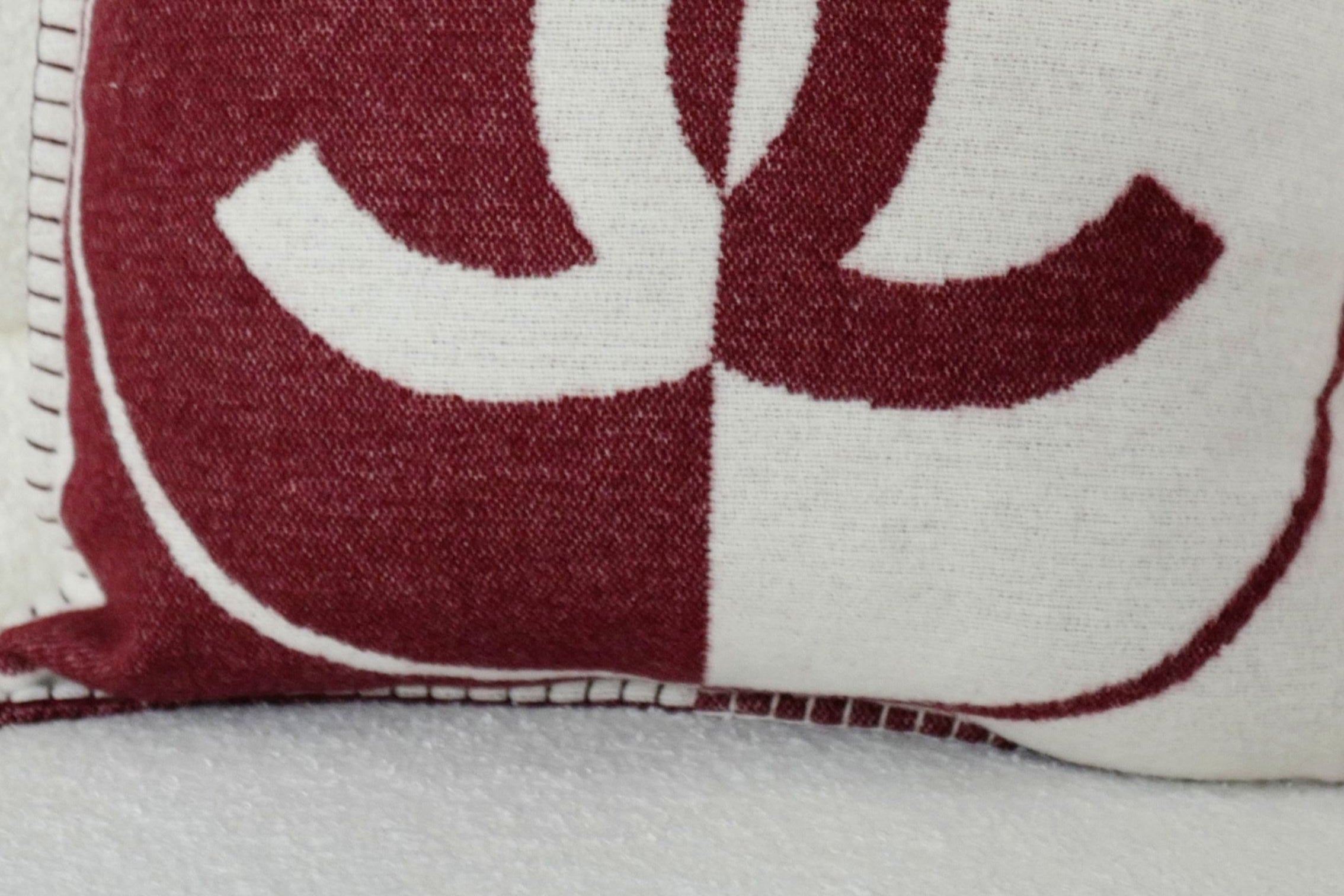 NEW Chanel CC Logo Pillow Burgundy White Wool Cashmere