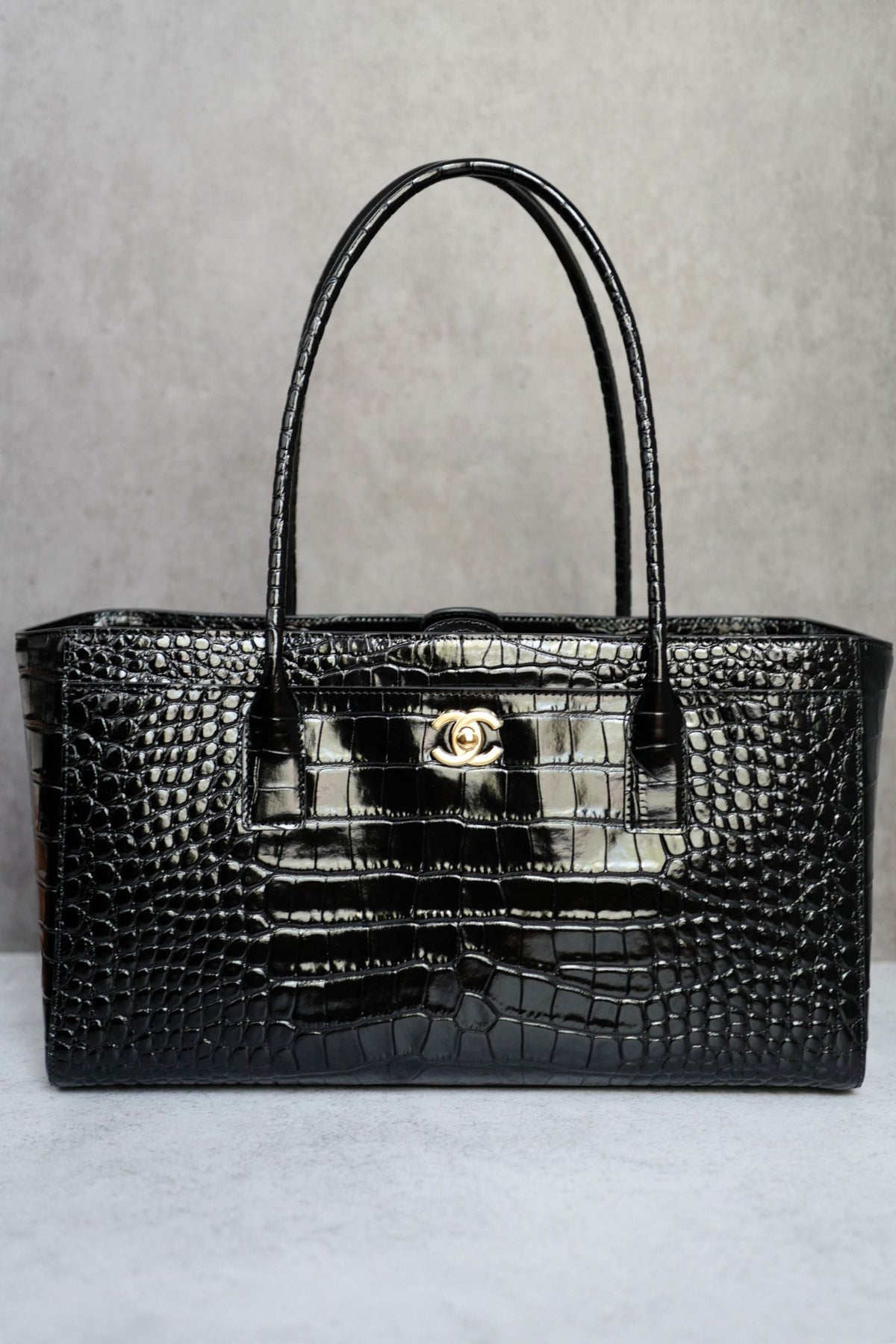 Chanel 26k Matthieu Blazy's Small Tote Black Crocodile Embossed Calfskin GHW