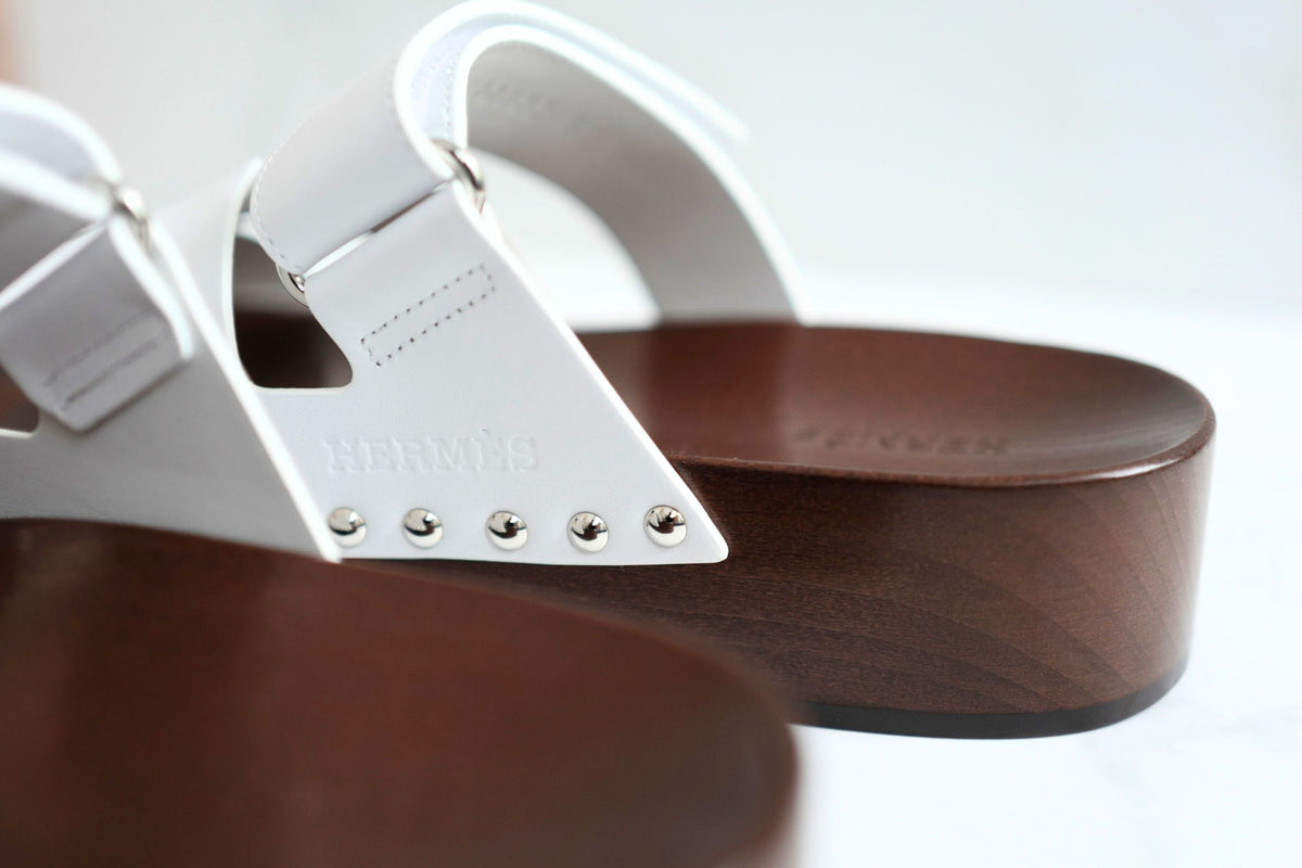 BNIB HERMÈS Kos Veau Women's Clog Blanc/white - Size 37