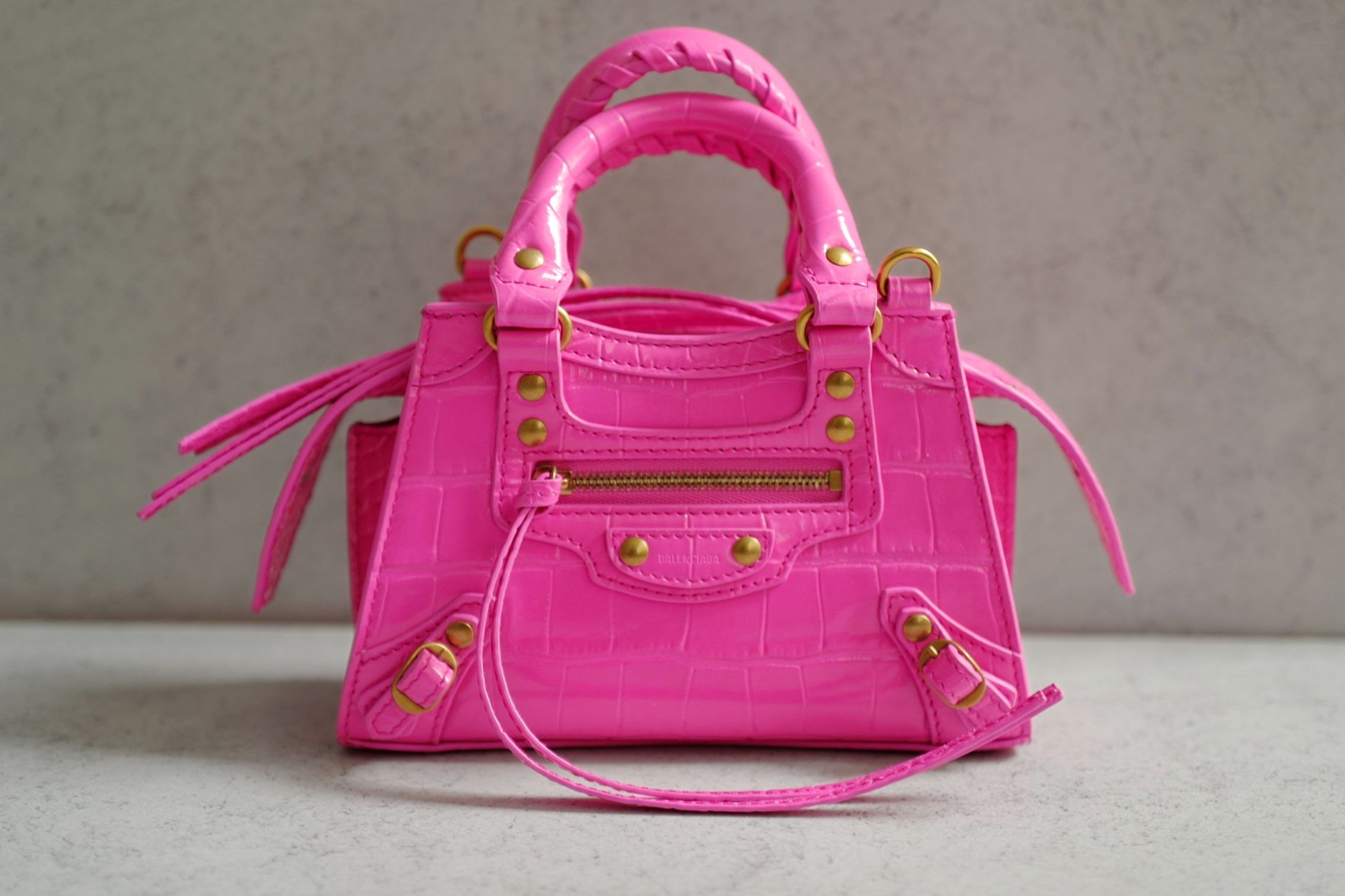 Balenciaga Neo Classic Nano Size In Bright Pink Croco Leather