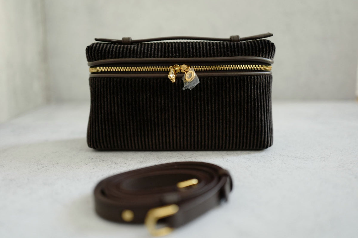 Loro Piana Extra Pocket L19 Dark Chocolate Corduroy Calfskin Sun Gold Hardware