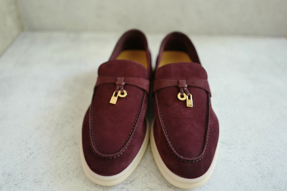 BNIB Loro Piana Summer Charms Walk Loafer Burgundy Suede Calfskin Size 37.5