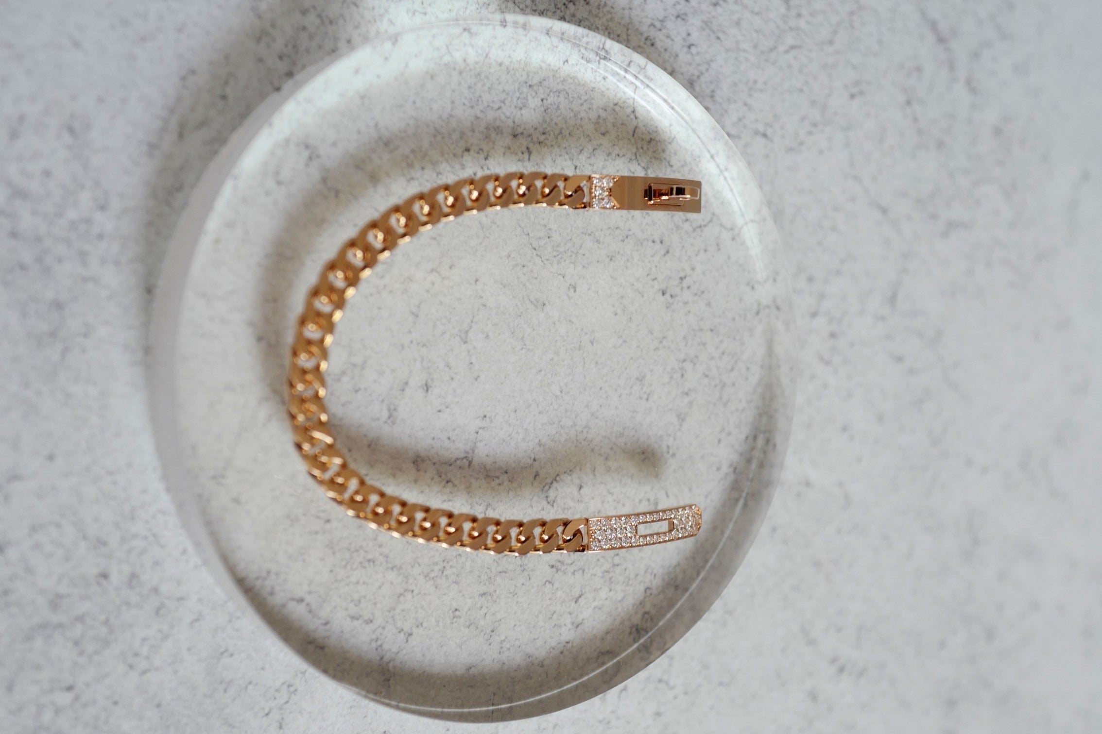 Hermès Kelly Gourmette Bracelet SH Small Model Rose Gold with 41 Diamonds