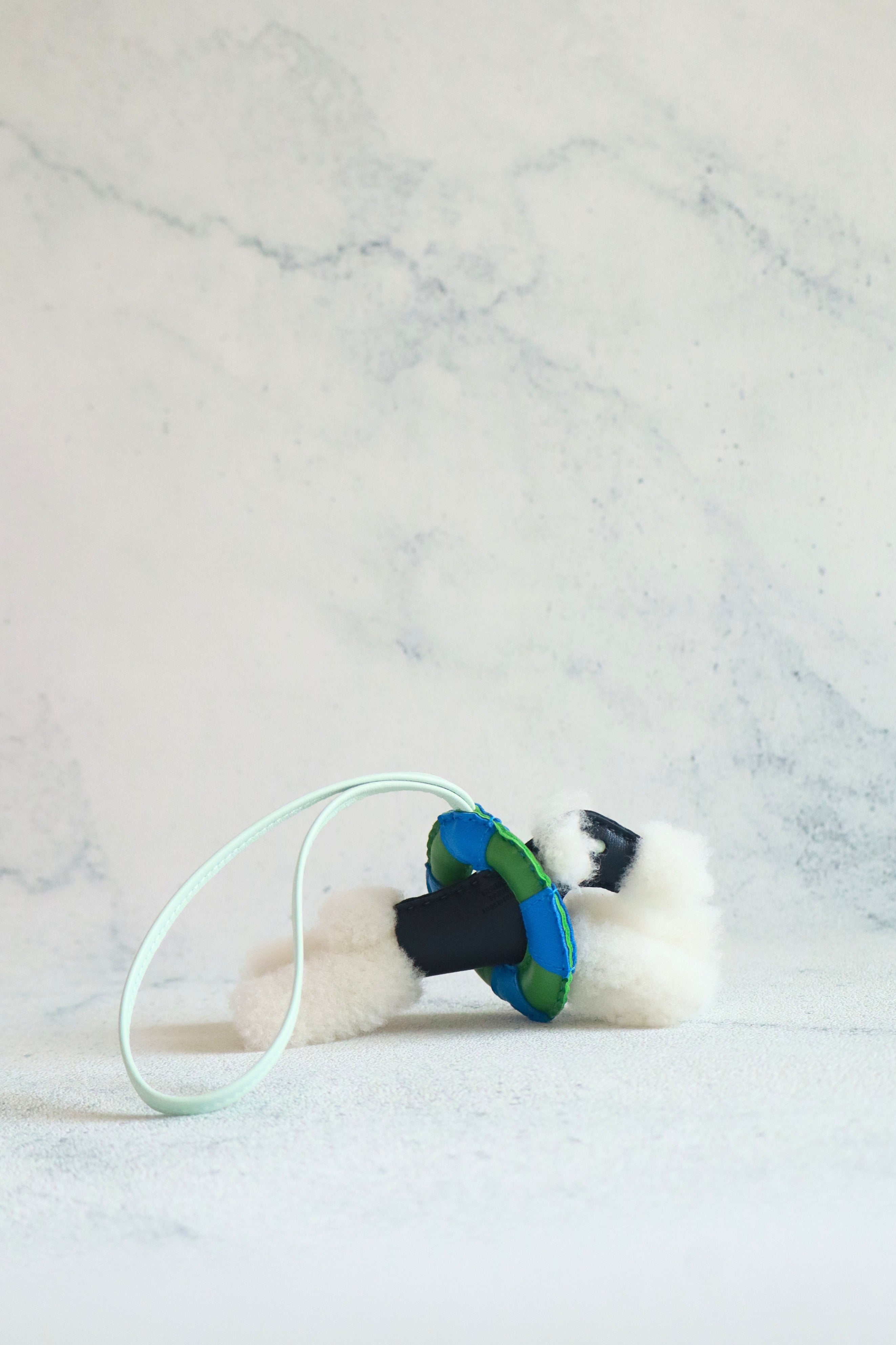 Hermès Budy A la Mer Charm Ecru Nuit Peppermint Merinos Wool Milo Lambskin