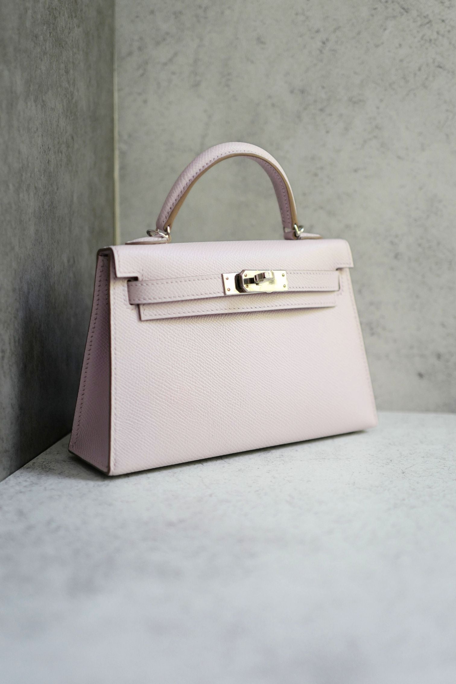 Hermès Mini Kelly Mauve Pale Epsom Leather Palladium Hardware 2024 Stamp B