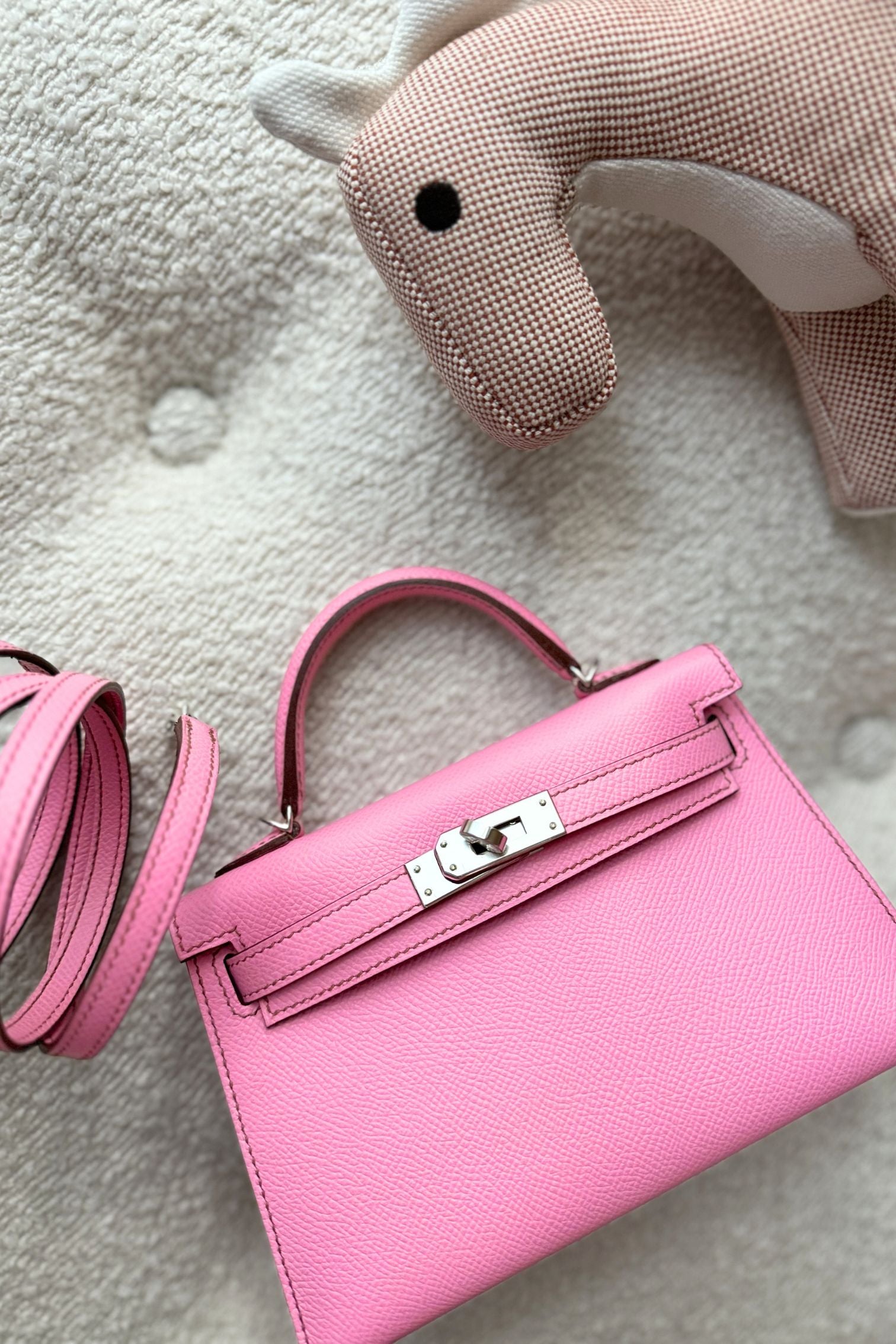 Hermes Mini Kelly 5P Bubblegum Pink Epsom Leather Palladium Hardware