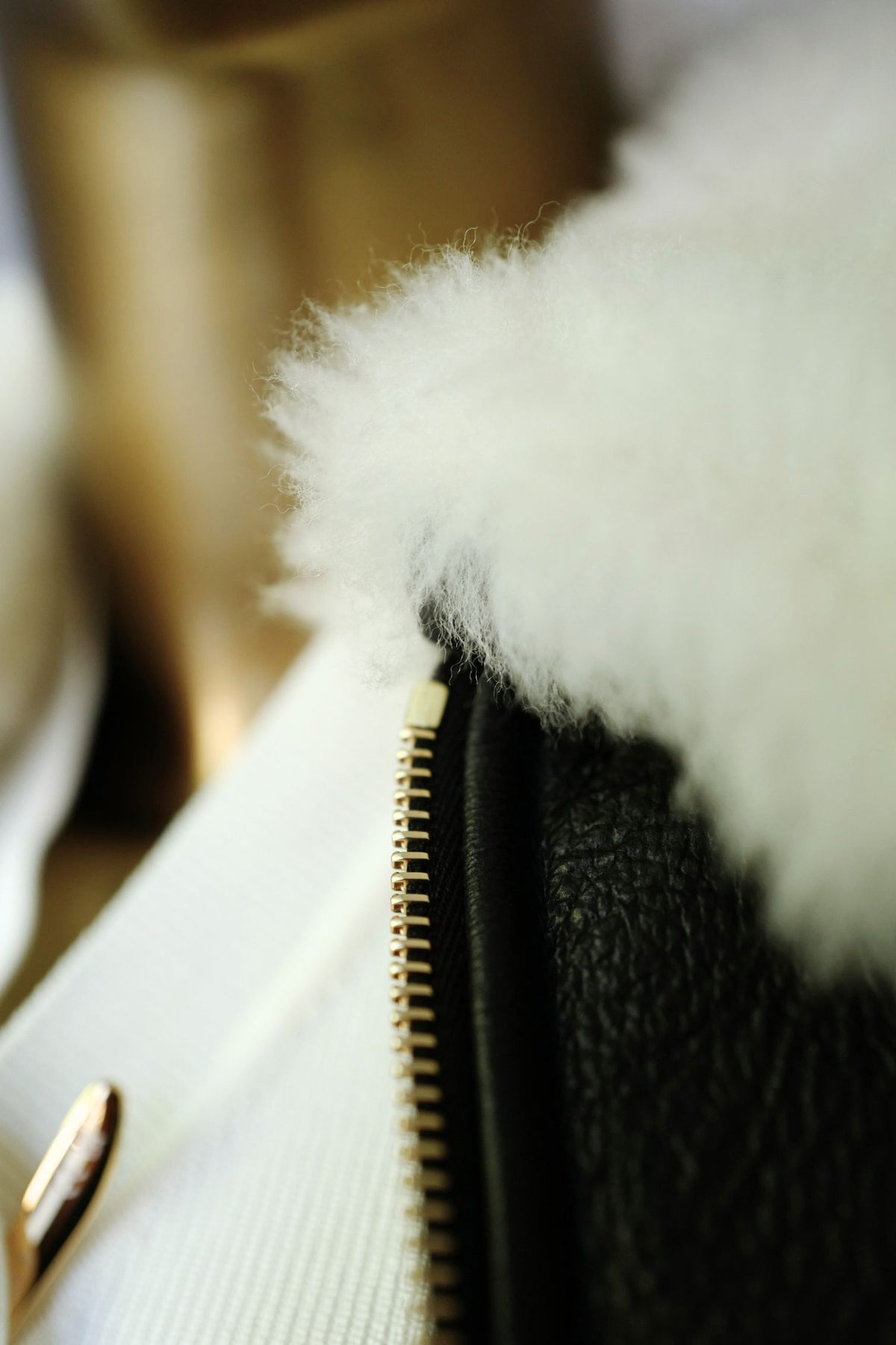 Chanel 26B Blouson Jacket Black White Shearling Lambskin Size 36
