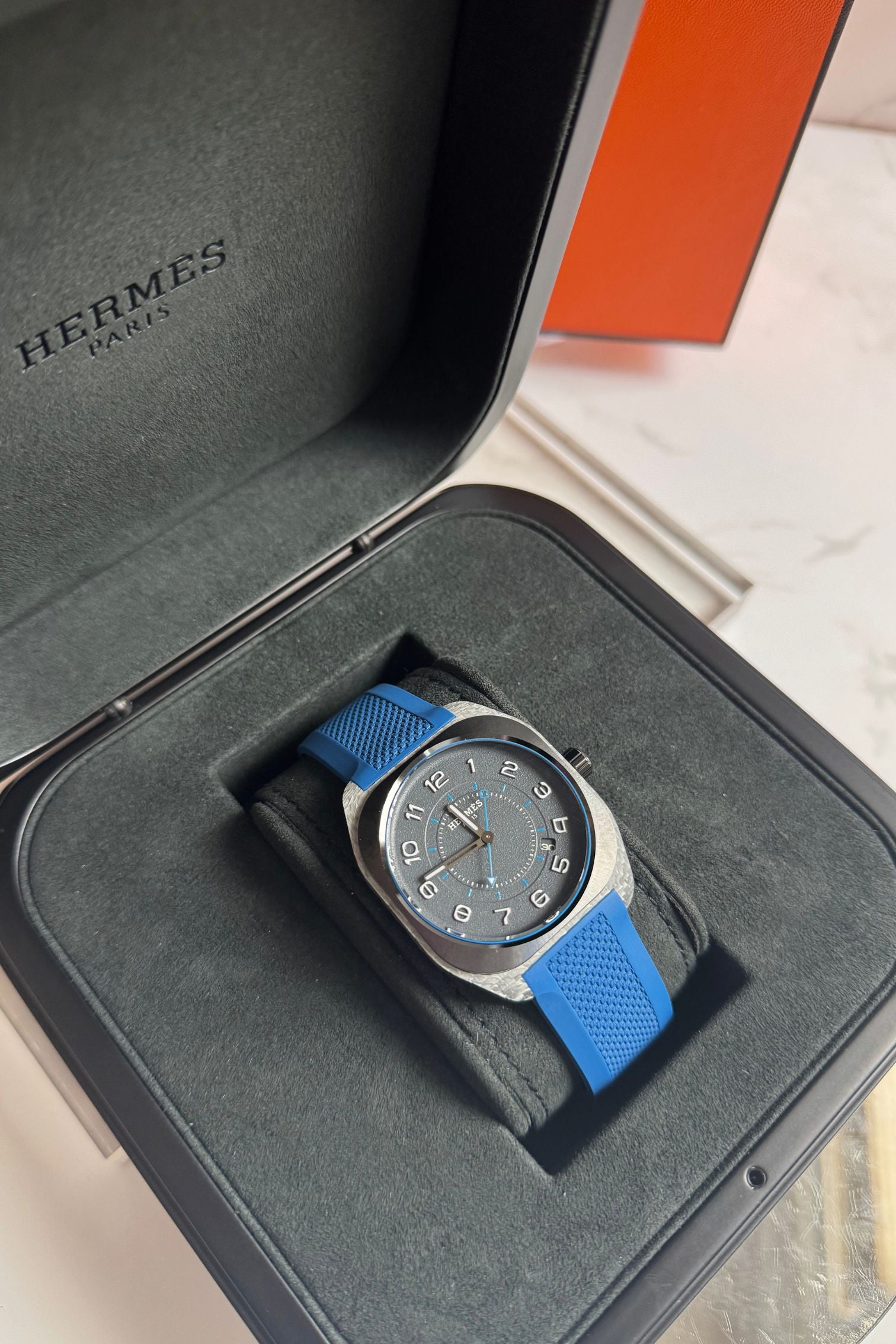 Hermès H08 Titanium Blue Edition Blue Rubber Strap 42 mm