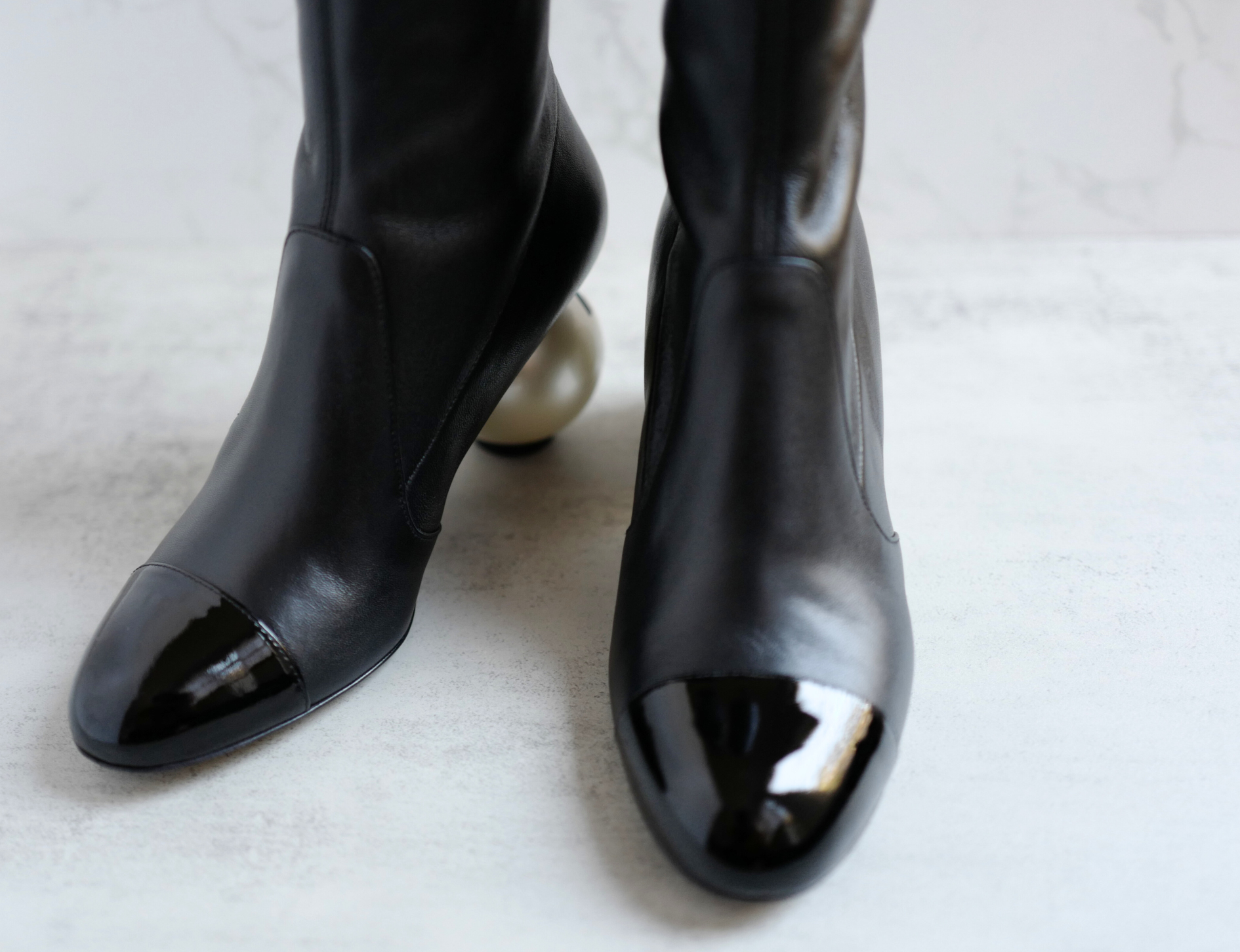 Chanel Boots Stretch Lambskin with Patent Calfskin Cap Toe Black 37.5