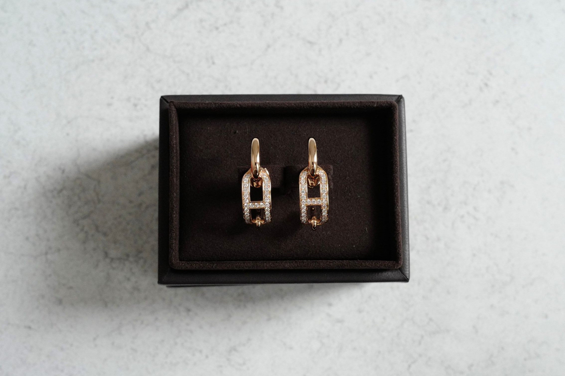 Hermès Adage Earrings 18K Rose Gold 62 Diamond Pavé