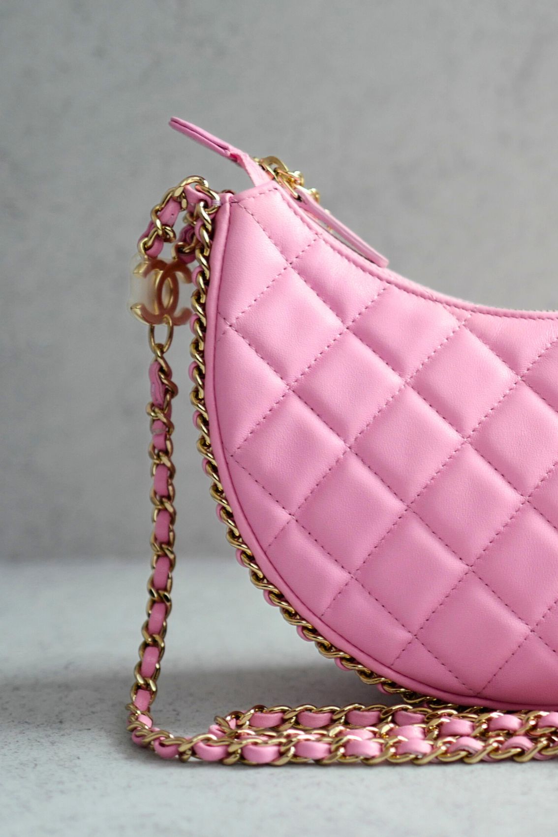 Chanel 23P Small Half Moon Hobo Bag In Lilac Pink With Gold Hardware