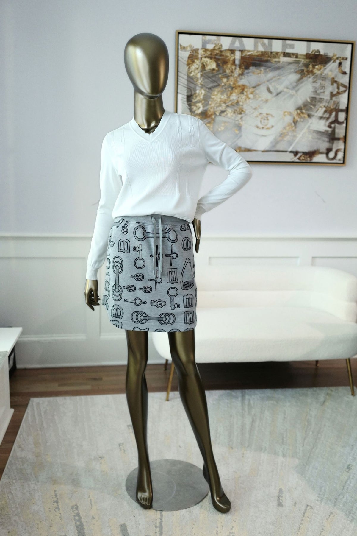Hermes "Cahier du Colporteur" Cotton Mini Skirt Gris Byzantin Size 36