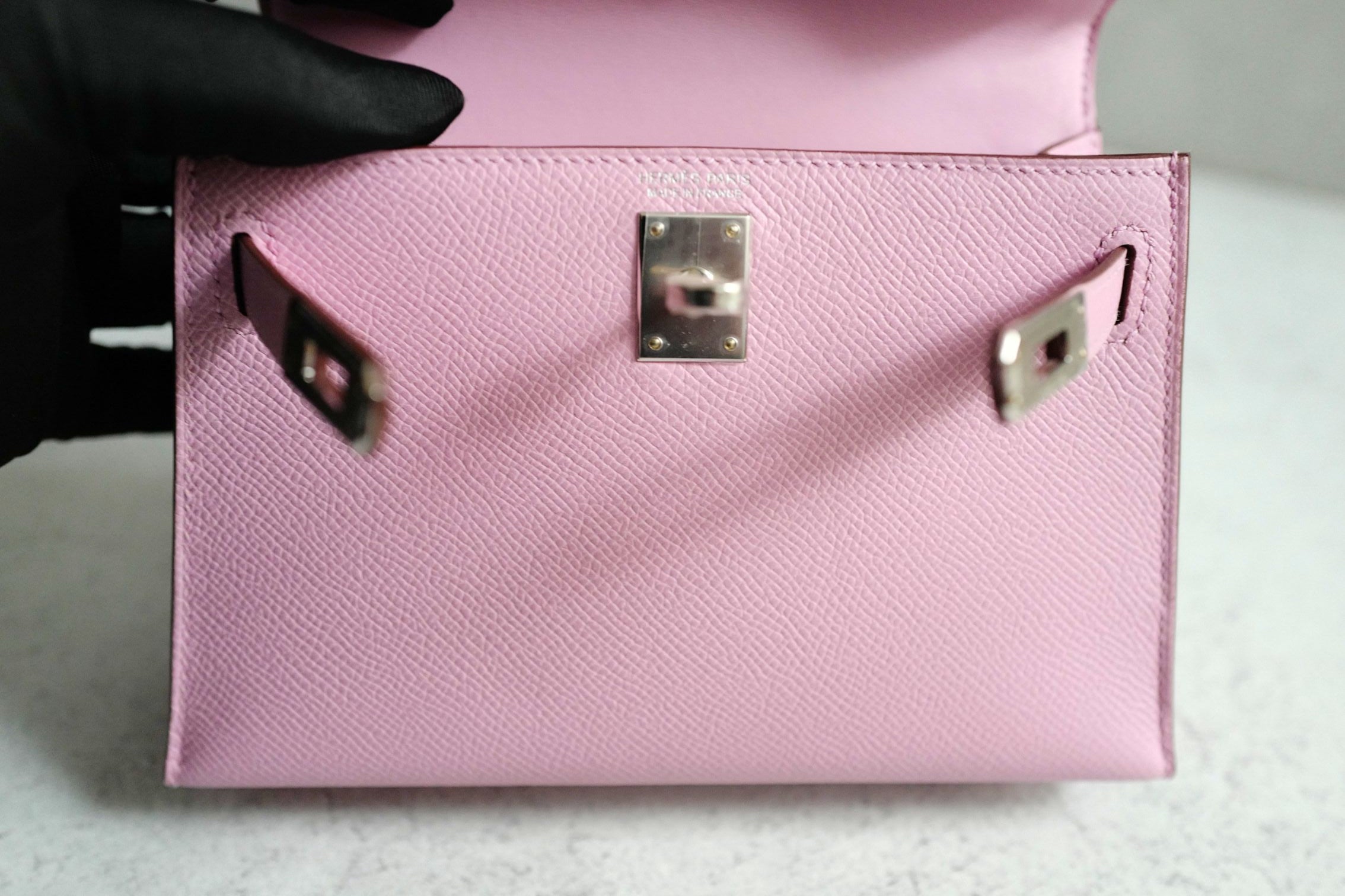 NEW Hermes Mini Kelly Mauve Sylvestre Epsom Leather Palladium Hardware