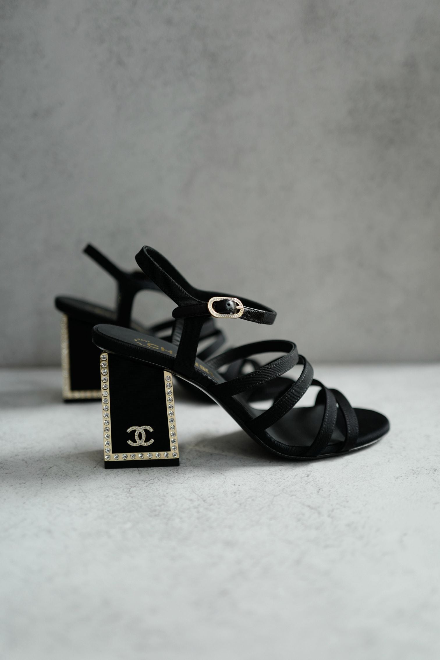 BNIB Chanel 24B Strappy Heels in Black with Crystals Rhinestone Heels size 38