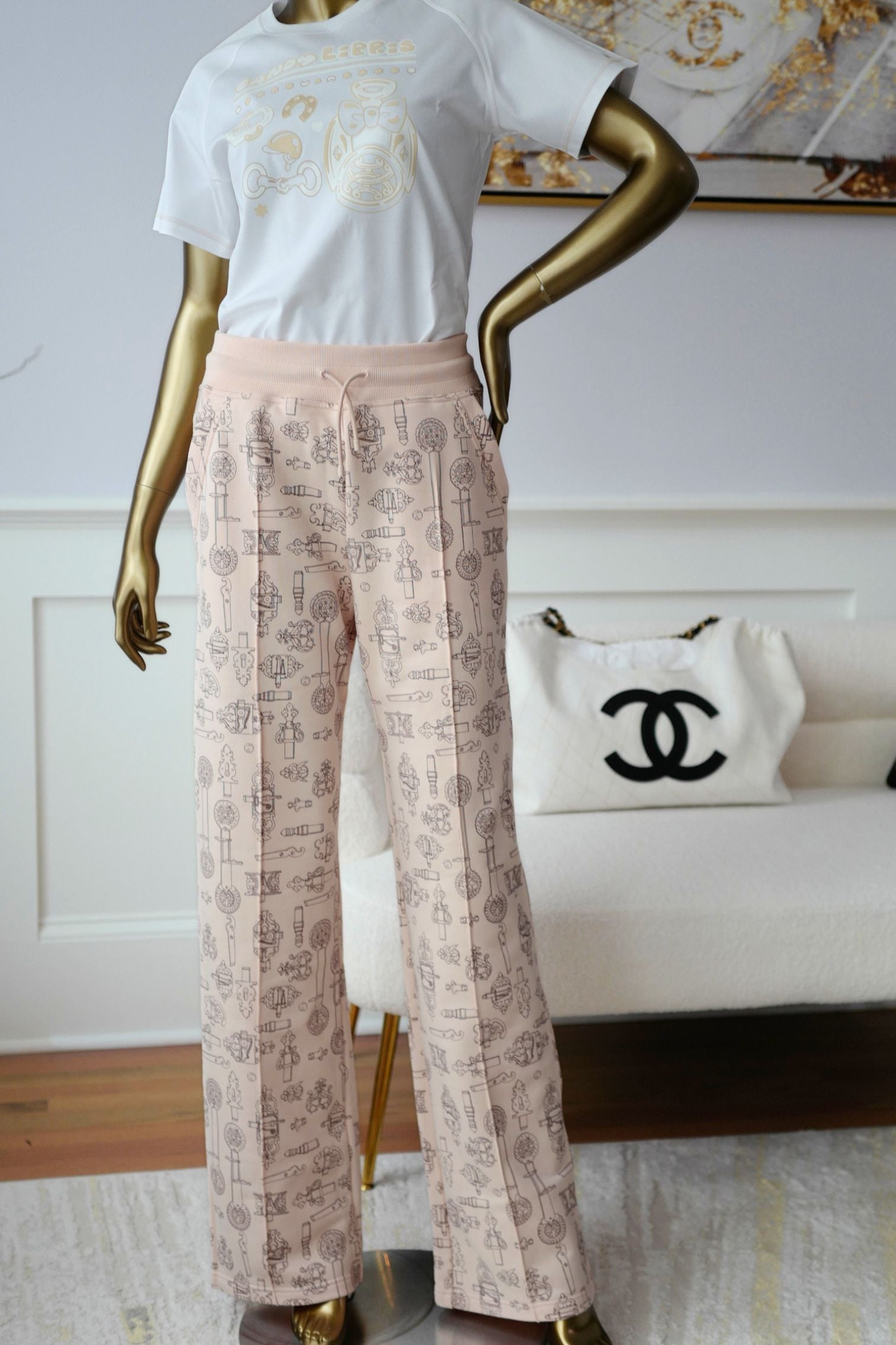 Hermes Wide Pants ‘Ferronnerie Remix’ Rose Opaline Cotton Size 34