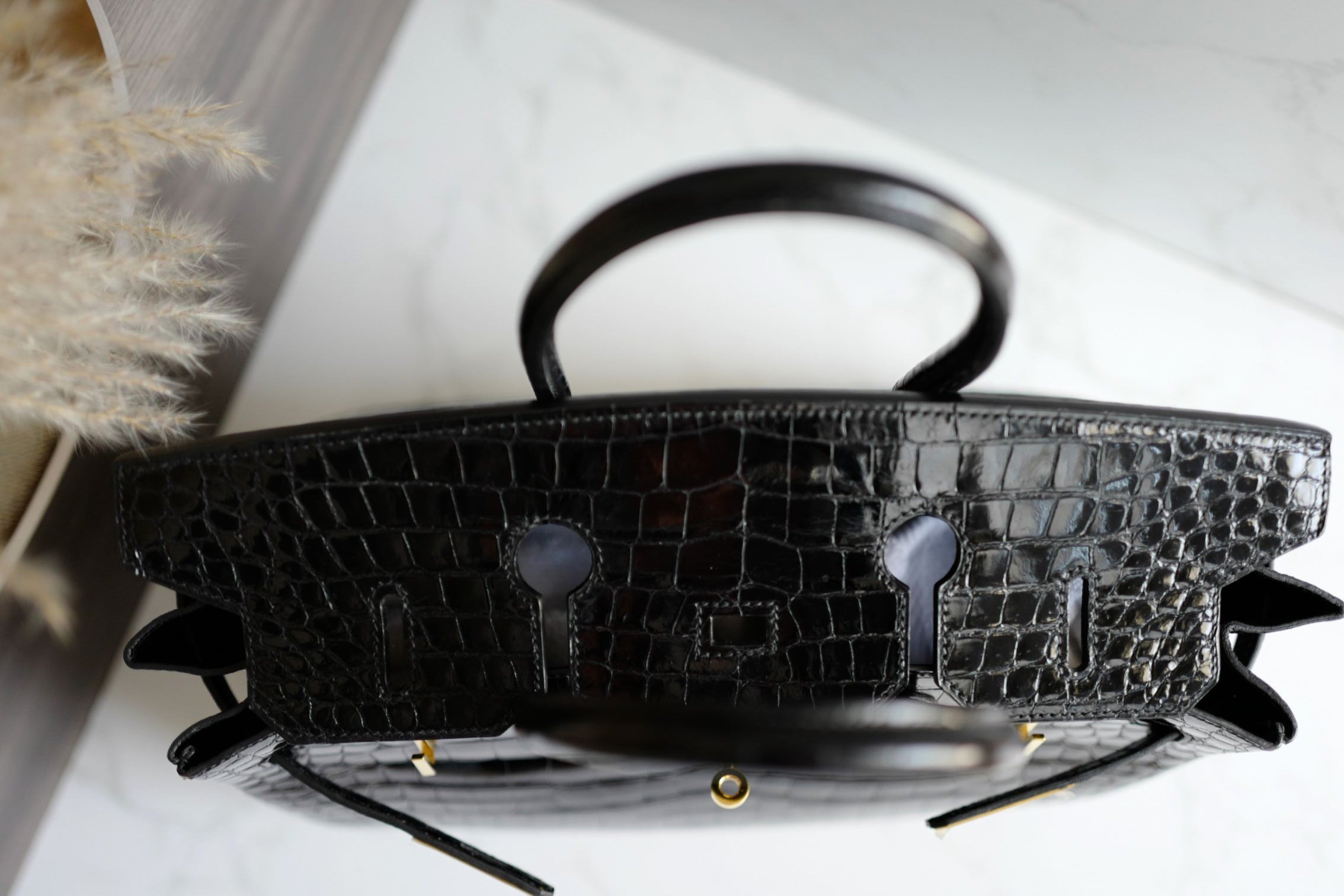 Hermès Birkin 35 Black Shiny Porosus Crocodile Gold HW #D Preowned Condition