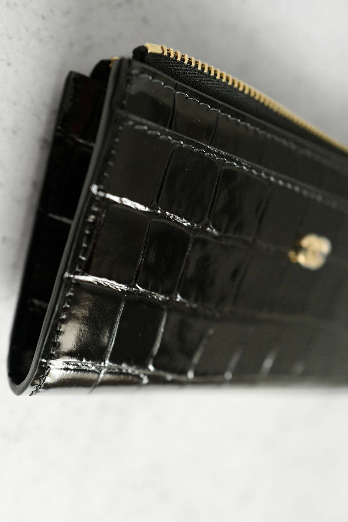Chanel 26K Matthieu Blazy's Card Holder Croc Embossed Black Calfskin GHW