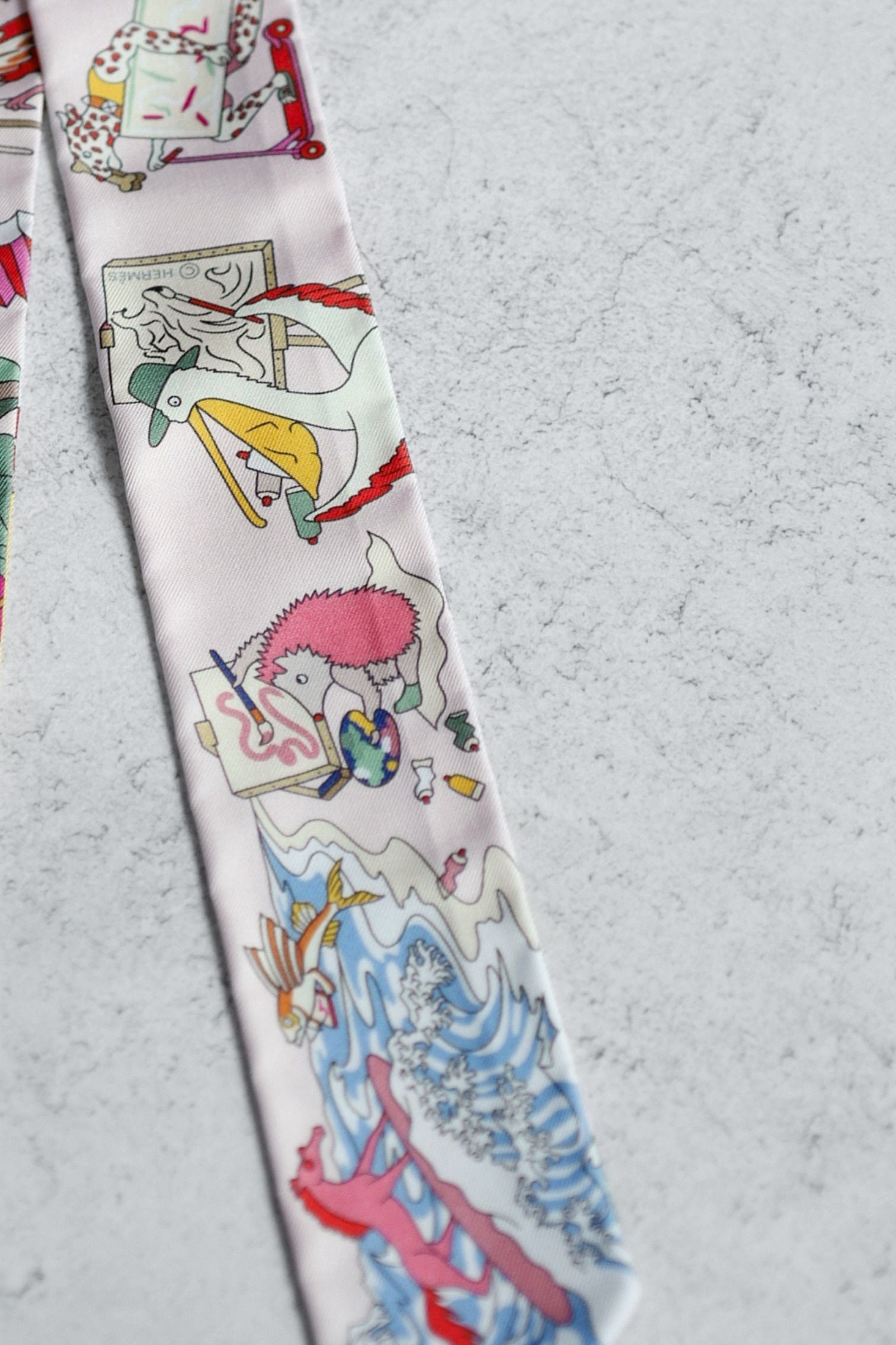 Hermès Academia Hippica Twilly Rose Nacre / Vert Amande / Multicolore 100% Silk