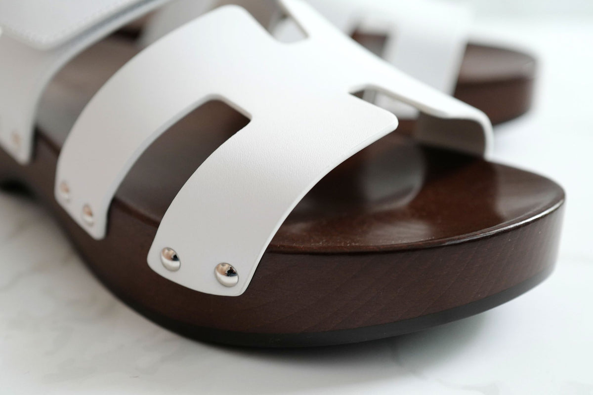 BNIB HERMÈS Kos Veau Women's Clog Blanc/white - Size 37