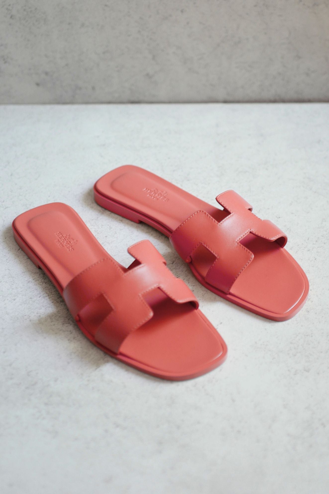Hermès Oran Sandal Rouge Tomette Calfskin Leather Size 38.5
