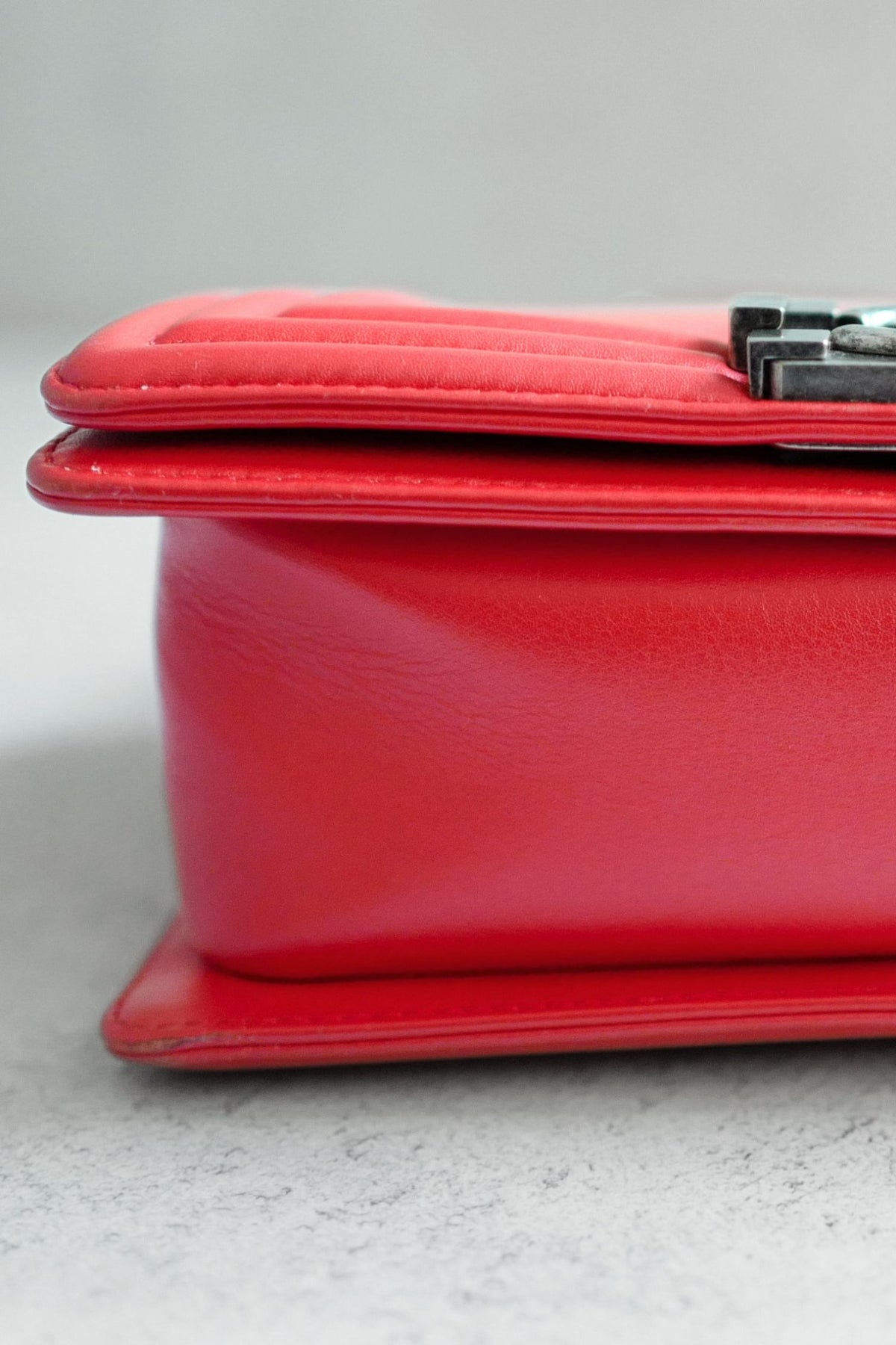 Preloved Chanel Boy Red Small In Stingray Ruthenium HW Limited Edition #18