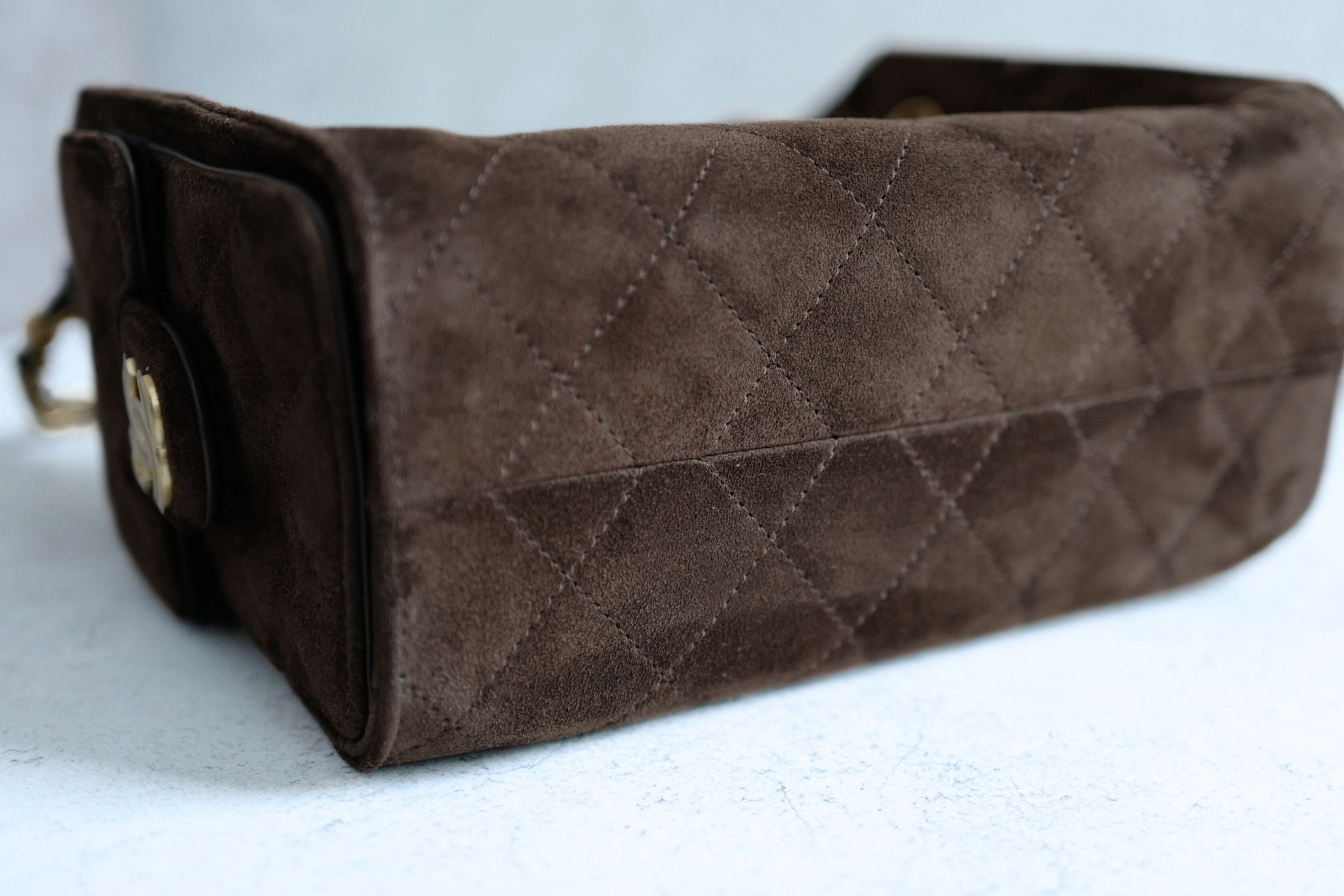 Chanel 26C Mini Hobo Shoulder Bag Dark Brown Suede Calfskin Gold Hardware