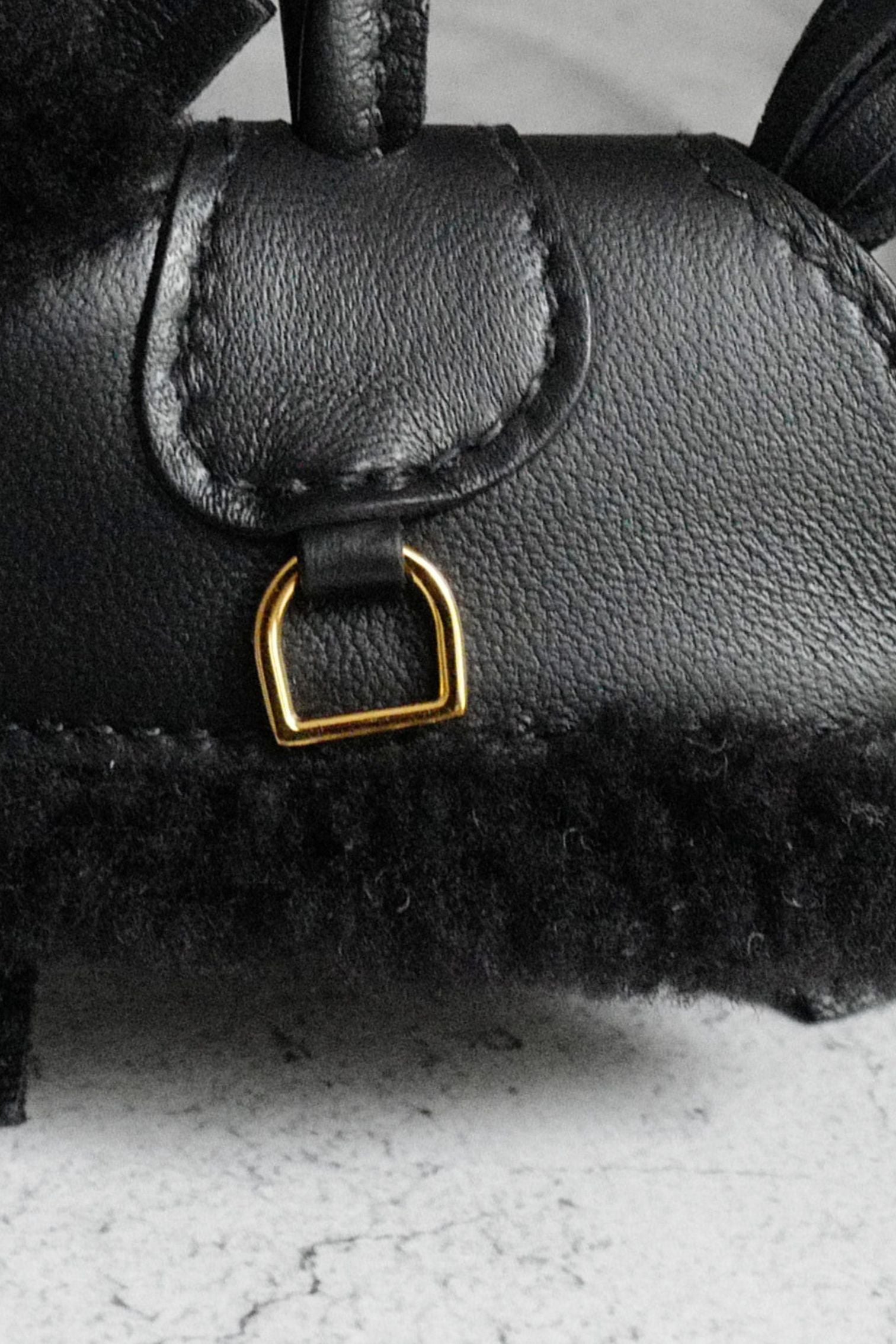 Hermès Horse Charm Rodeo Robeo Plush PM Noir Lambskin Wool Yellow Gold Plated