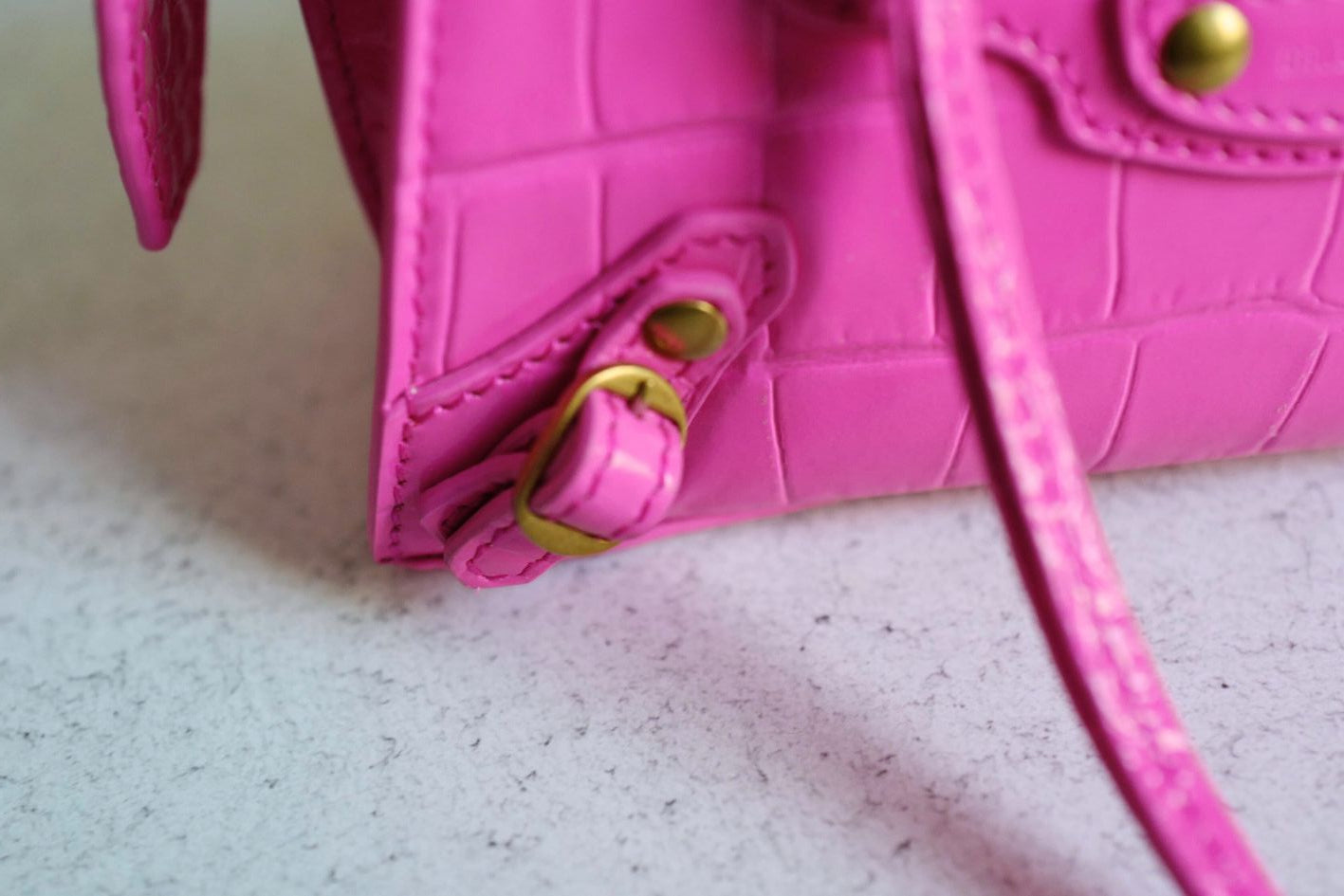 Balenciaga Neo Classic Nano Size In Bright Pink Croco Leather