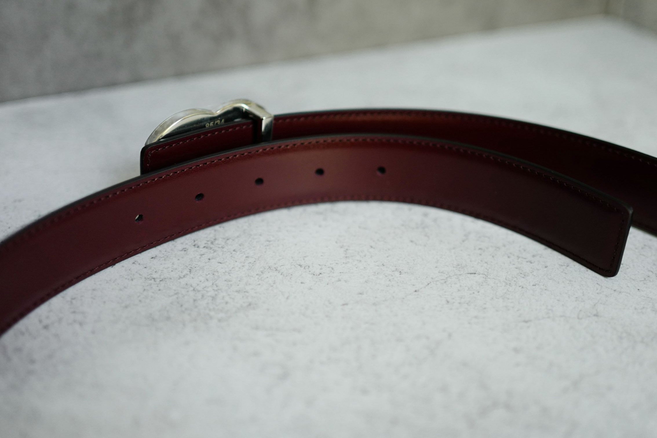 Chanel CC Reversible Belt Black Burgundy Silver Calfskin Metal Size 85