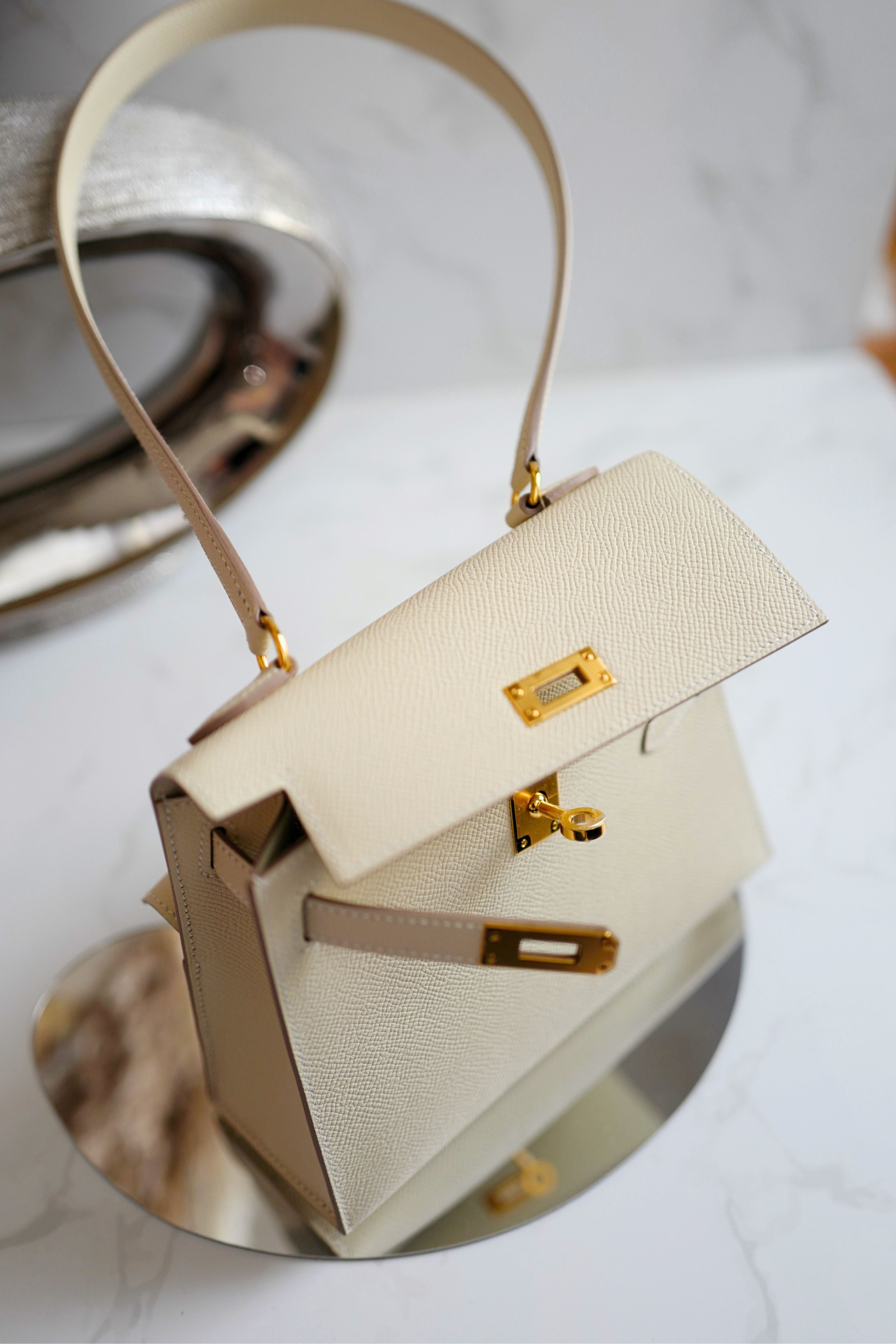 BNIB Hermes Kelly En Desordre Craie Epsom Gold HW Limited Edition