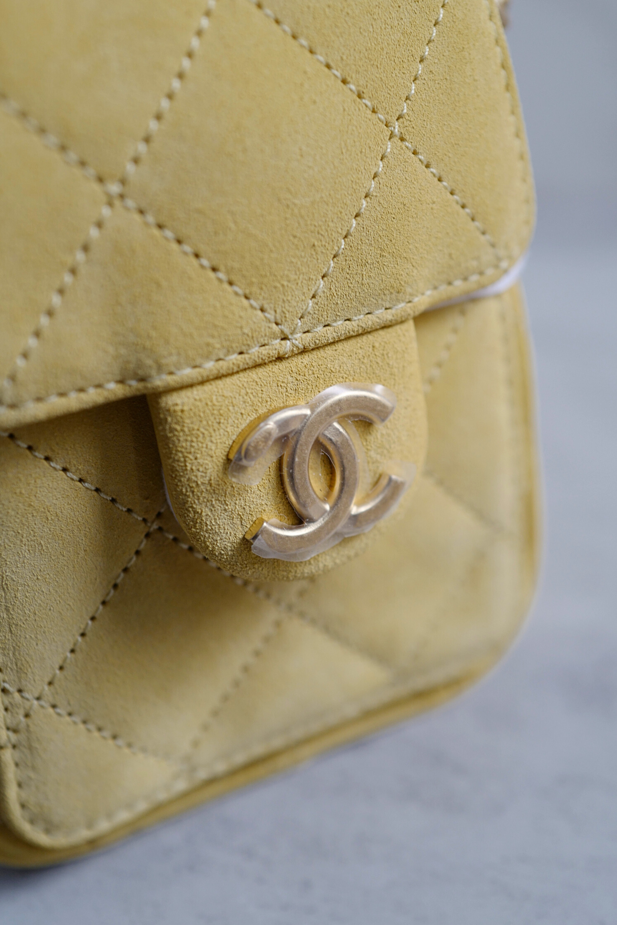 NEW Chanel 26C Mini Hobo Shoulder Bag in Yellow Suede with Gold Hardware