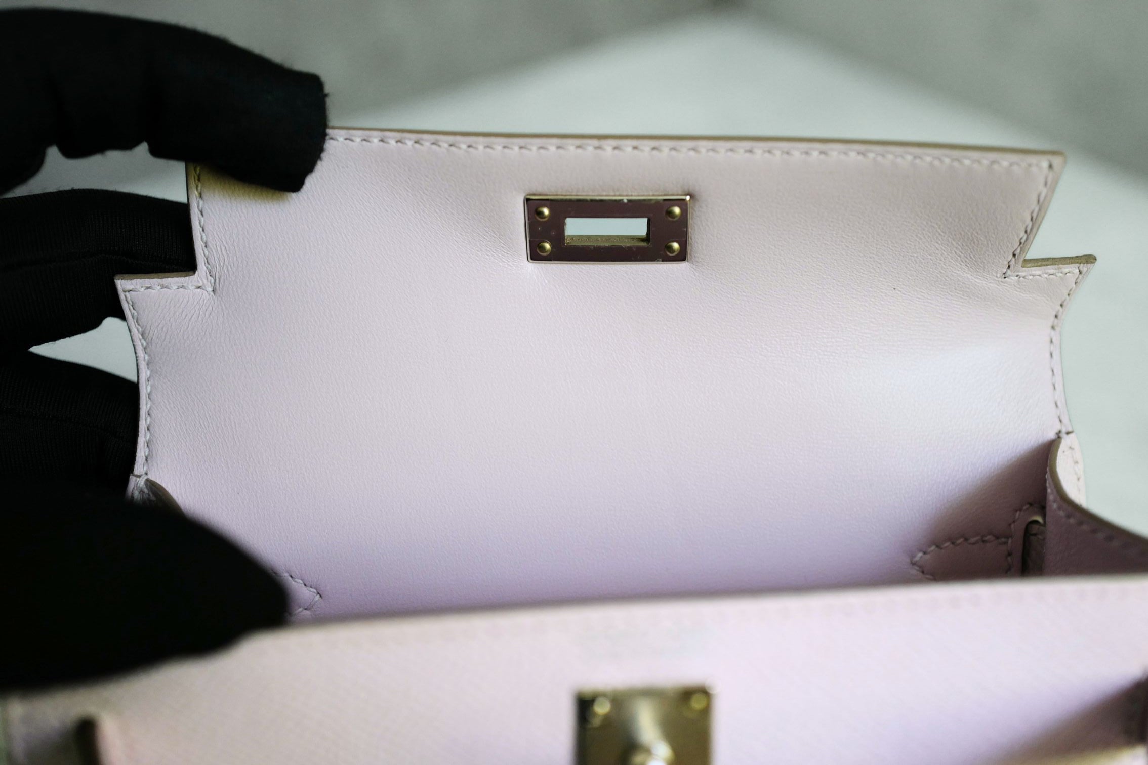 Hermès Mini Kelly Mauve Pale Epsom Leather Palladium Hardware 2024 Stamp B