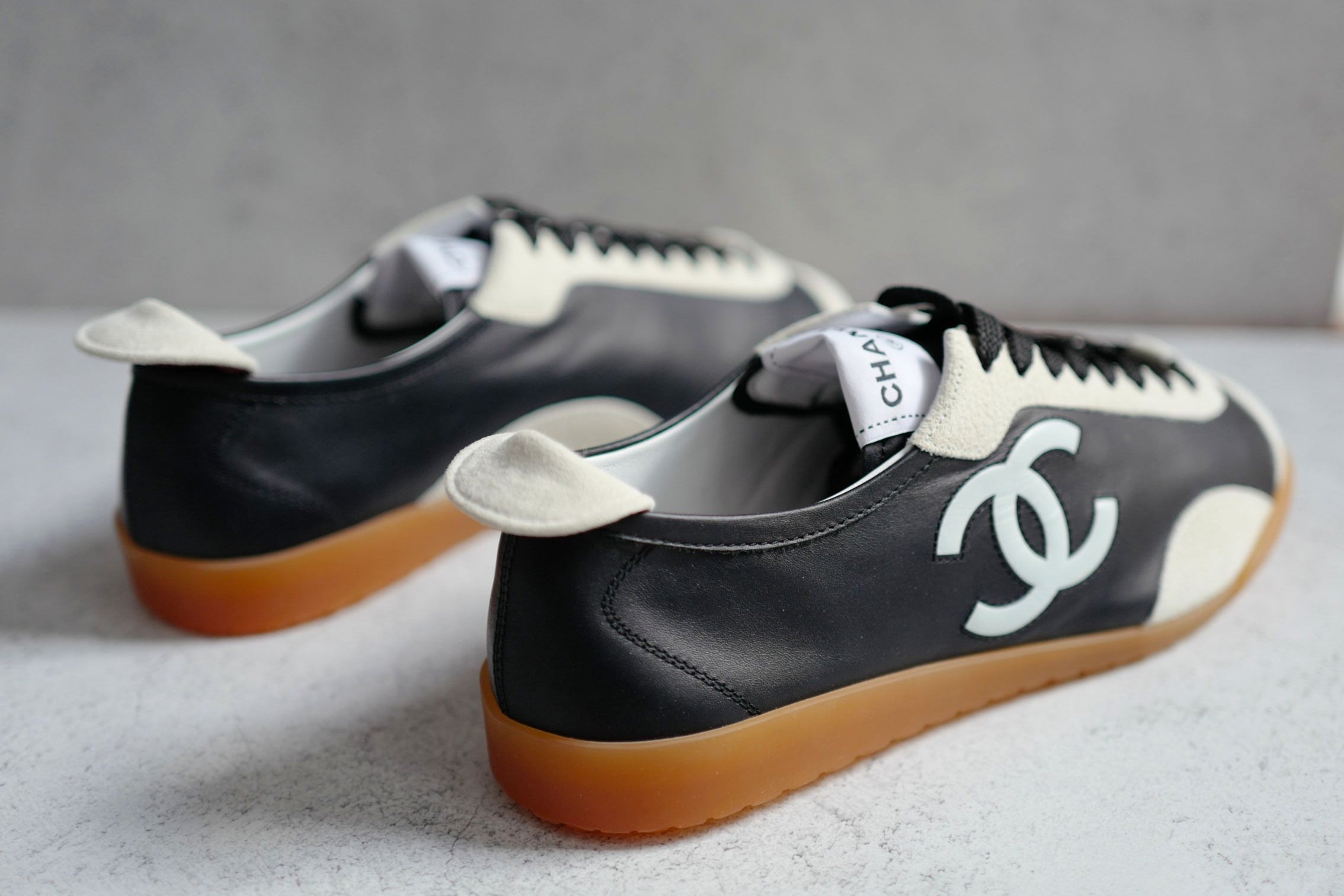 NEW Chanel 26P Sneakers Black White Calfskin Embossed Suede Size 39